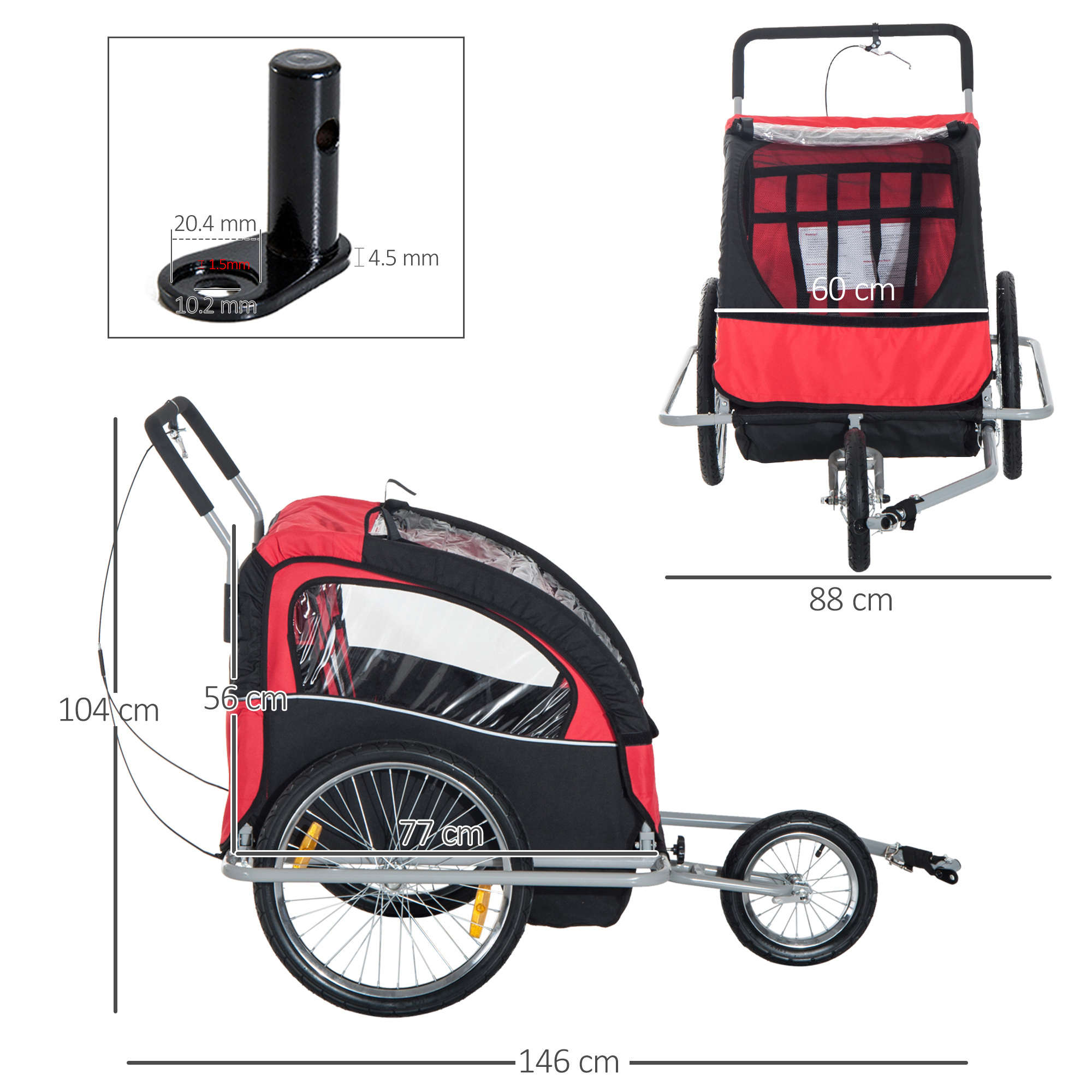HOMCOM Collapsible Bike Trailer 2-Seater for Baby Bicycle with Pivot Wheel Suitable For 18 Month + Child(Black and Red)