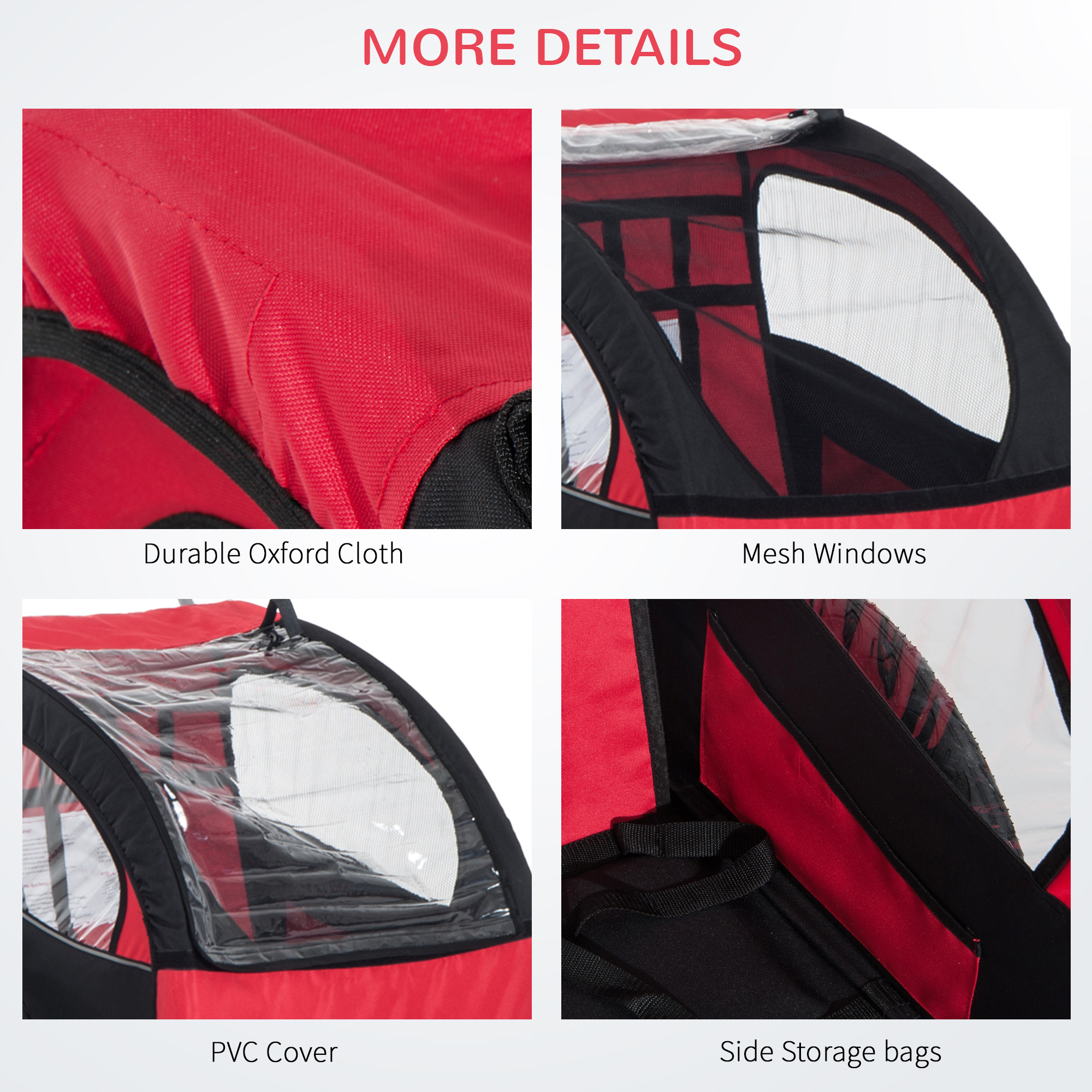 HOMCOM Collapsible Bike Trailer 2-Seater for Baby Bicycle with Pivot Wheel Suitable For 18 Month + Child(Black and Red)