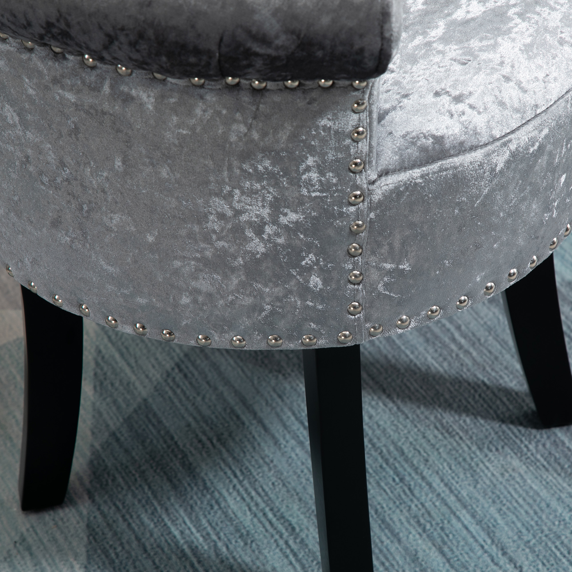 HOMCOM Dressing Table Stool, Ice Velvet with Rubber Wood Legs, Makeup Seat for Living Room, Bedroom, Grey