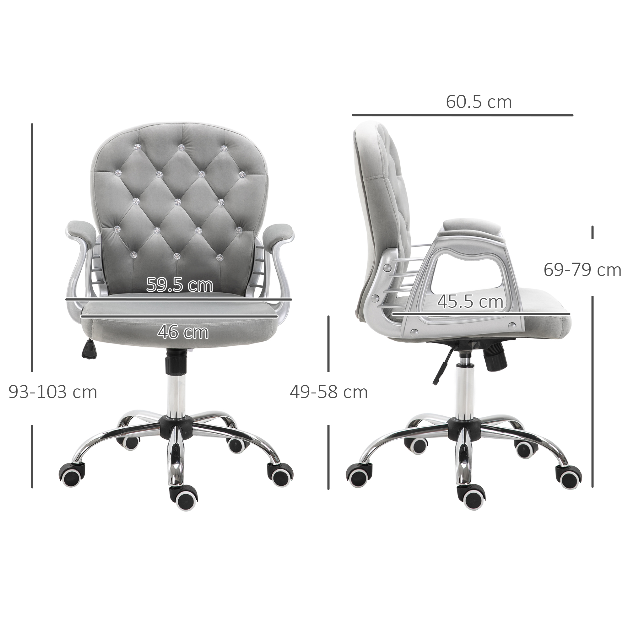 Vinsetto Ergonomic Office Chair, 360Â° Swivel, Diamond Tufted, Velour Padded, with 5 Castor Wheels, Grey