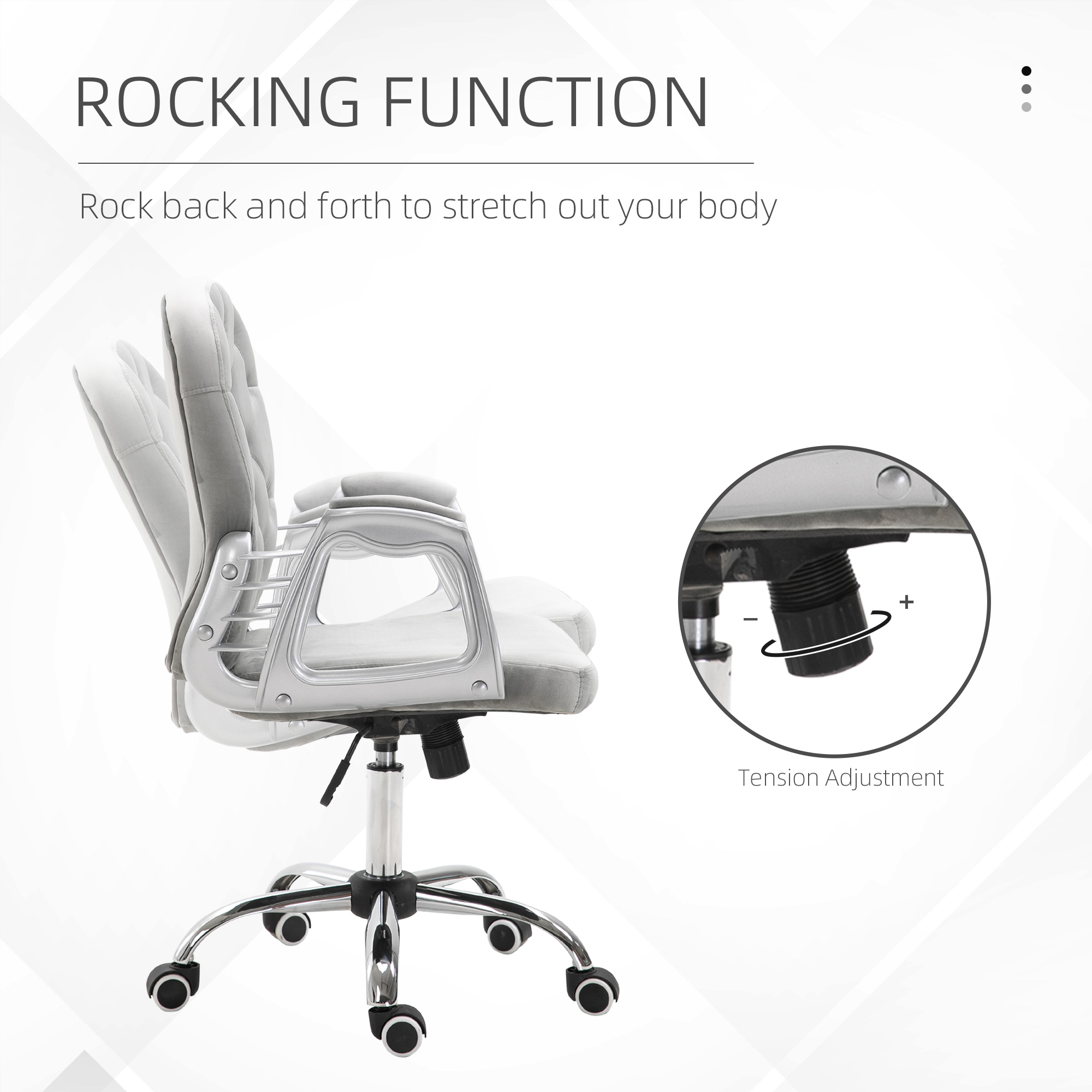 Vinsetto Ergonomic Office Chair, 360Â° Swivel, Diamond Tufted, Velour Padded, with 5 Castor Wheels, Grey