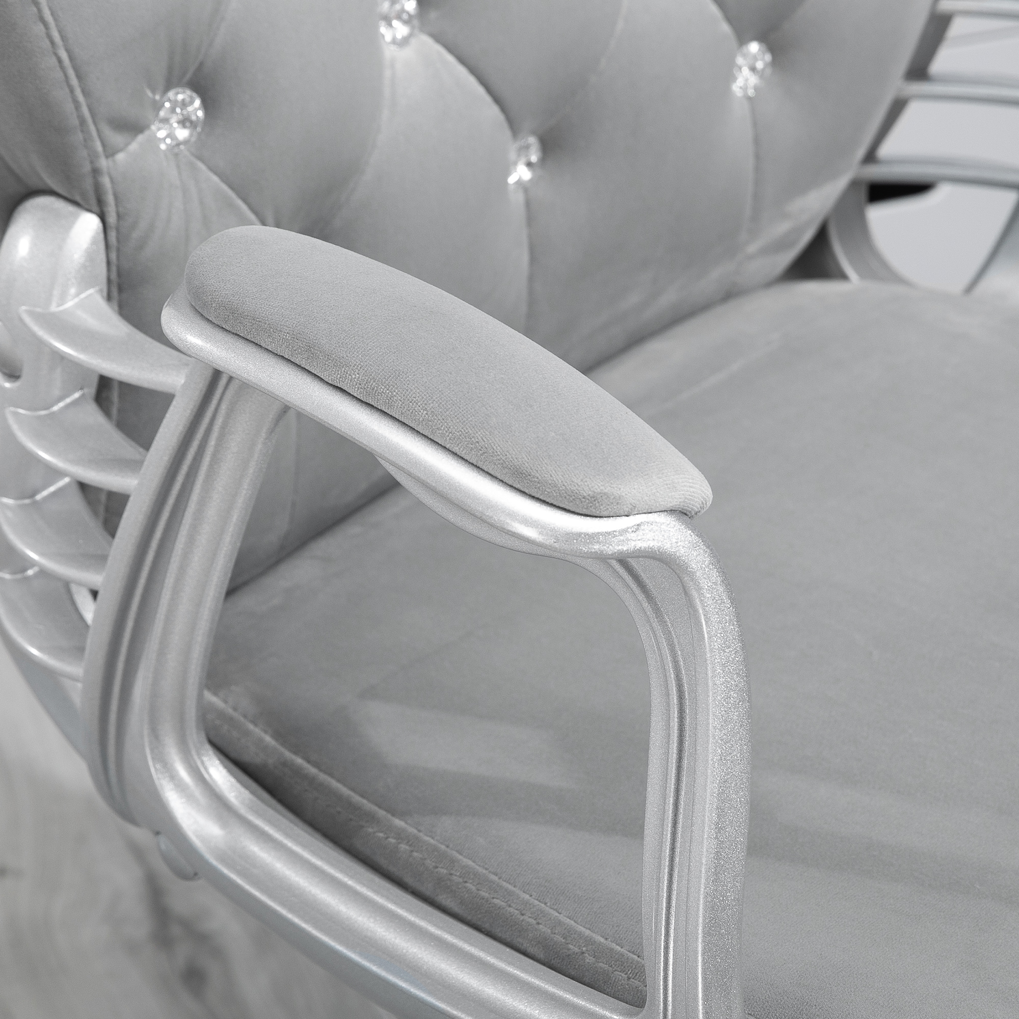 Vinsetto Ergonomic Office Chair, 360Â° Swivel, Diamond Tufted, Velour Padded, with 5 Castor Wheels, Grey
