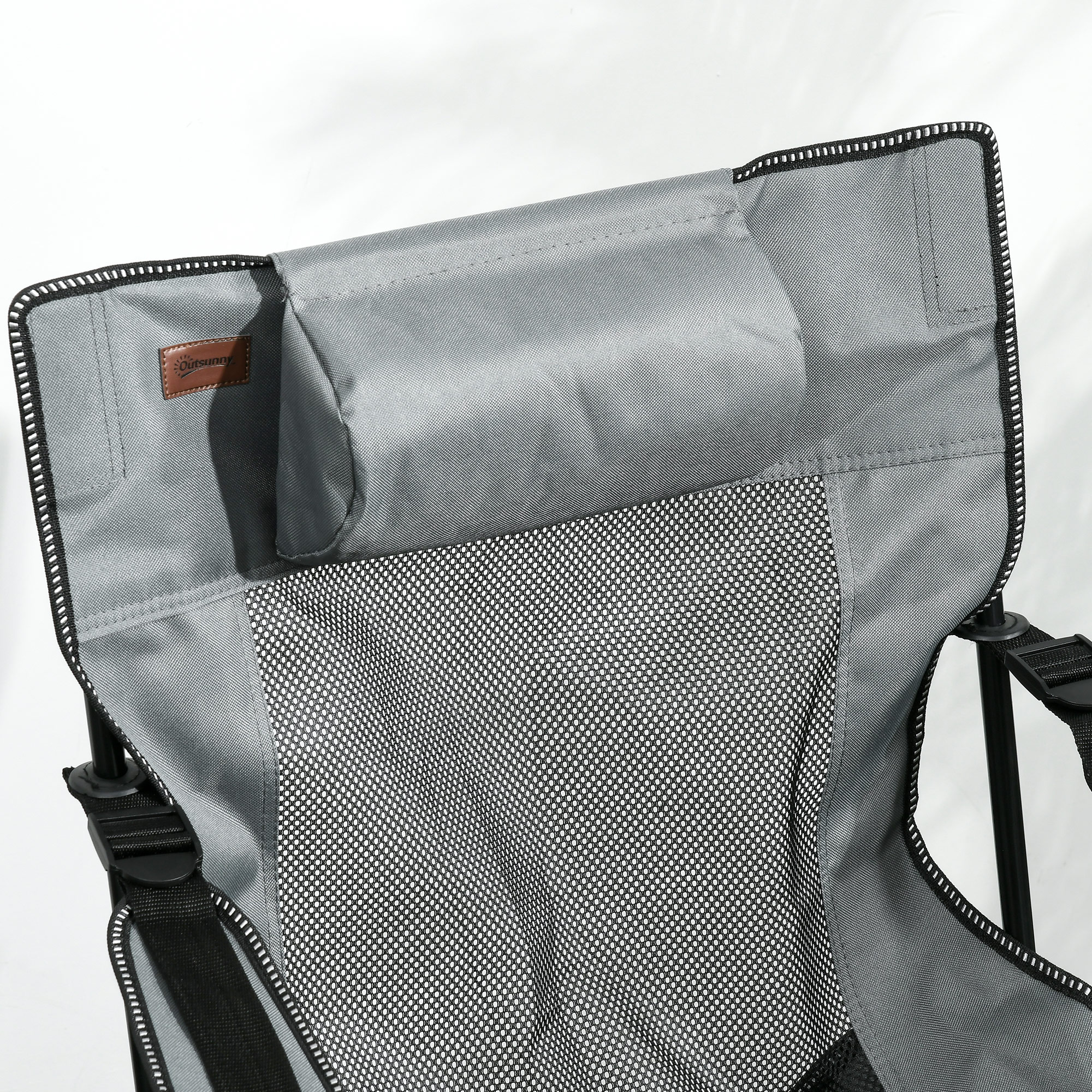 Outsunny Reclining Garden Chair, Foldable with Footrest, Adjustable Backrest, Headrest, Cup Holder, Carry Bag, Grey
