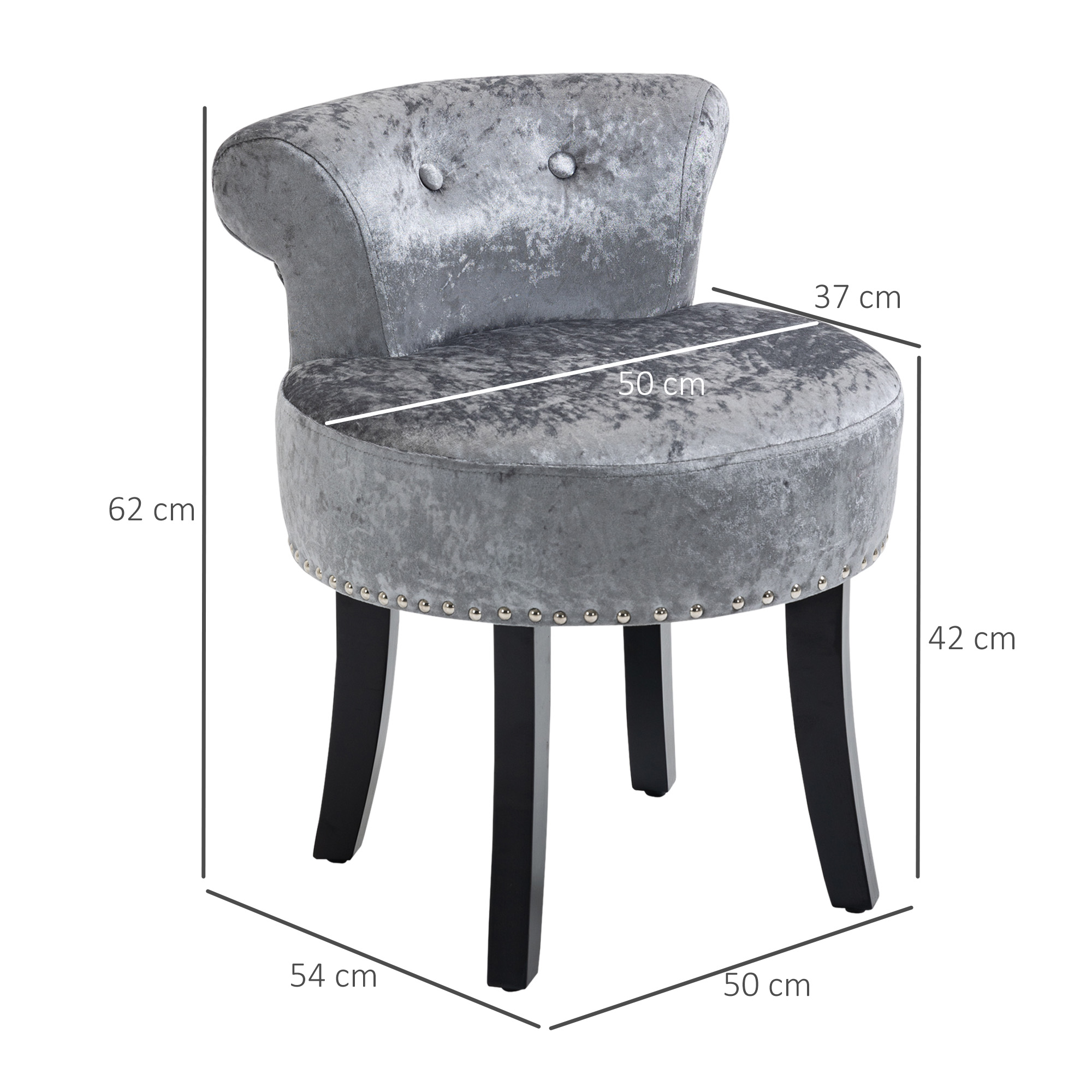 HOMCOM Dressing Table Stool, Ice Velvet with Rubber Wood Legs, Makeup Seat for Living Room, Bedroom, Grey
