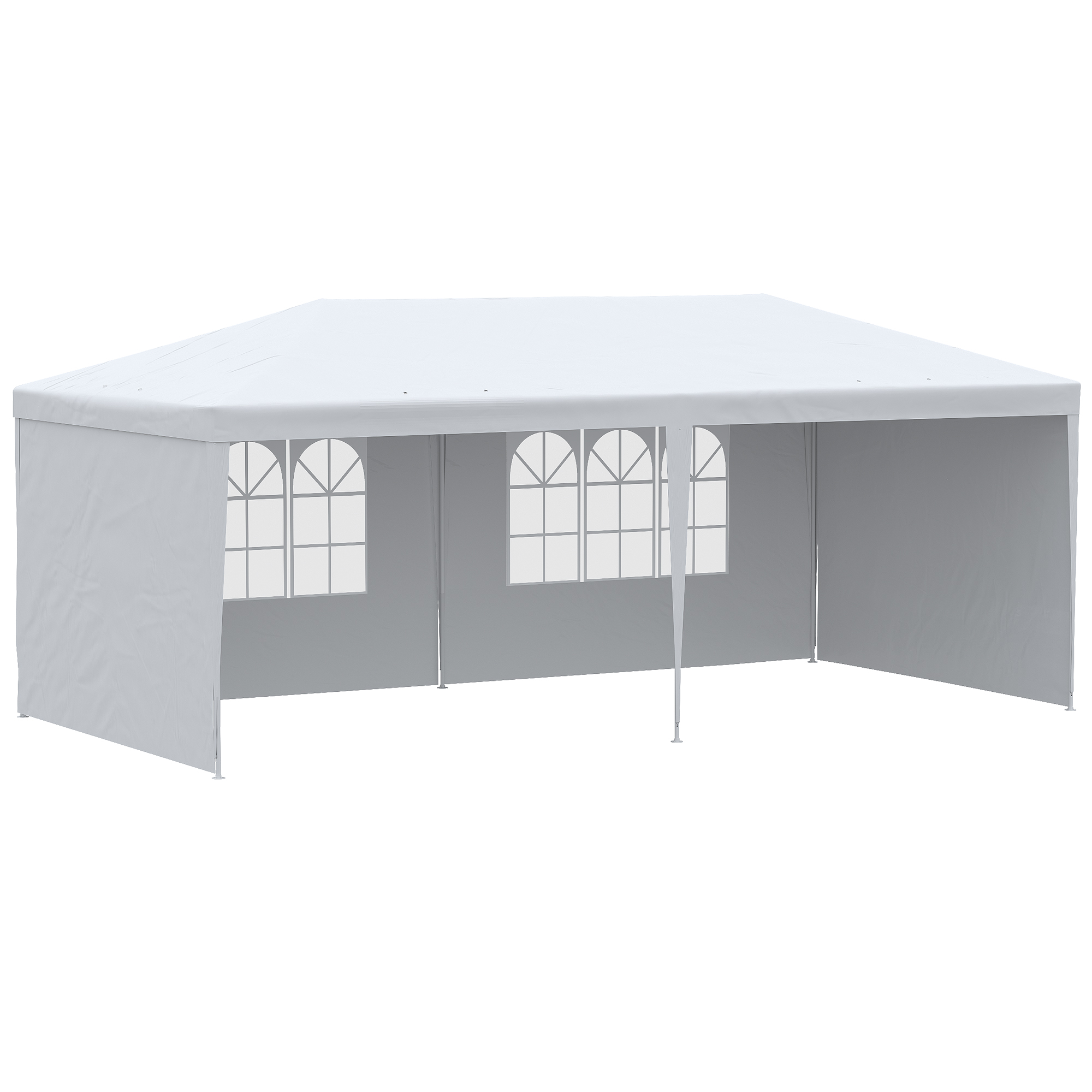 Outsunny Carpa de Jardín 6x3m con 4 Paredes Laterales 2 Ventanas Visibles Cenador Gazebo de Exterior para Fiestas Eventos Blanco