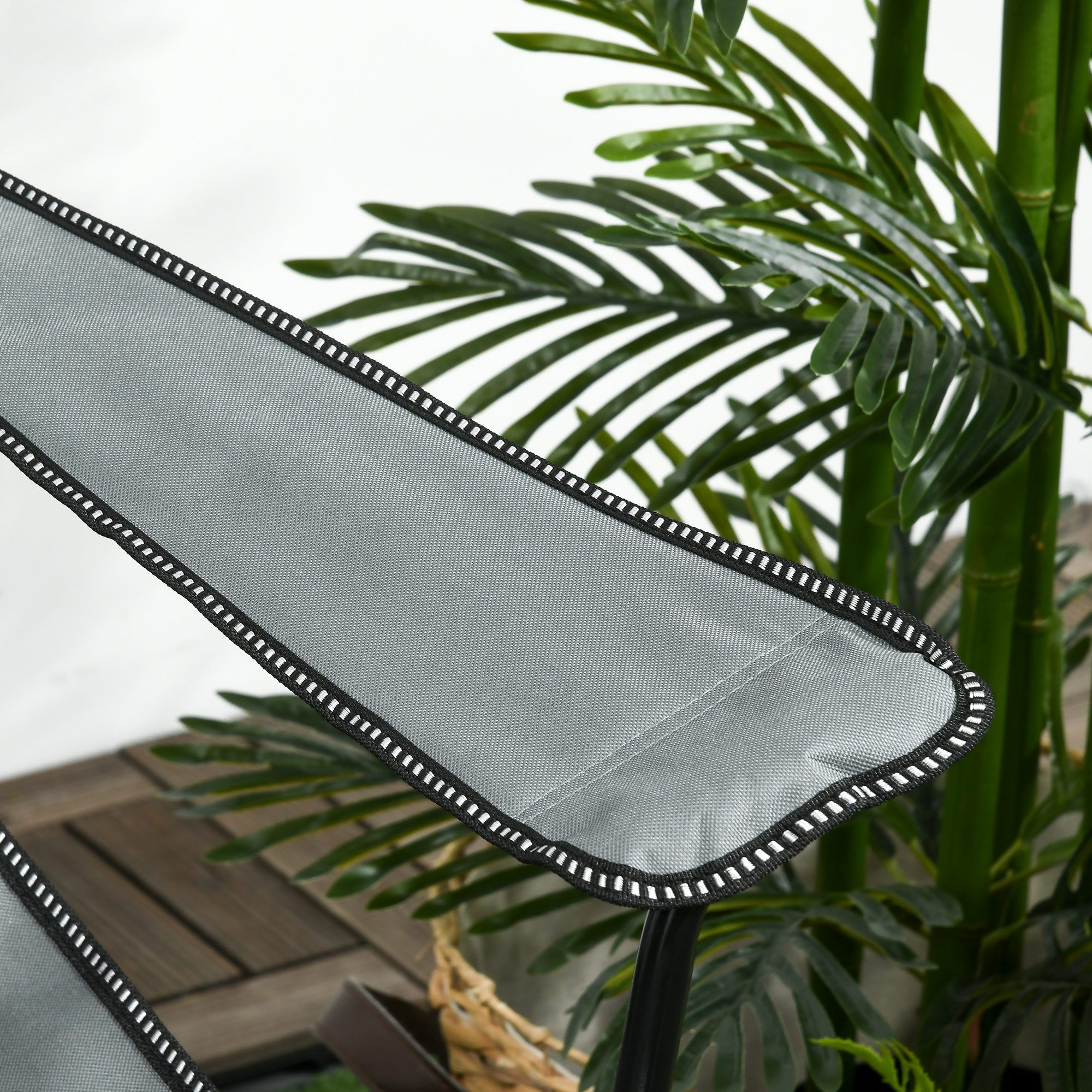 Outsunny Reclining Garden Chair, Foldable with Footrest, Adjustable Backrest, Headrest, Cup Holder, Carry Bag, Grey