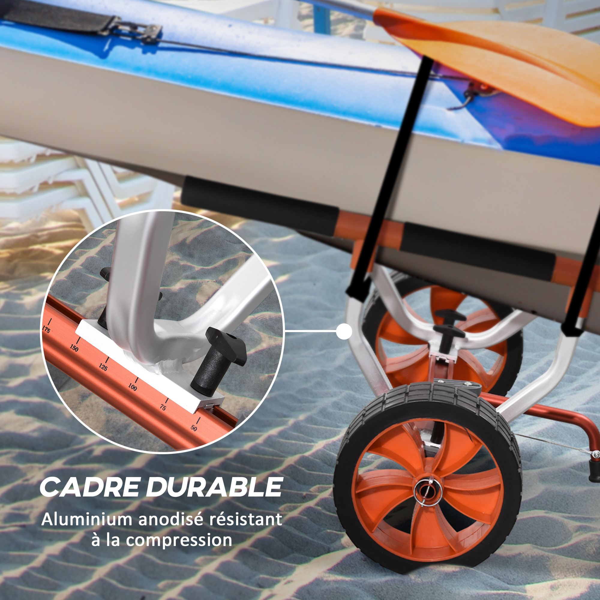 SPORTNOW Chariot de transport universel pour canoë, kayak, stand-up paddle  largeur réglable béquille et 2 grandes roues