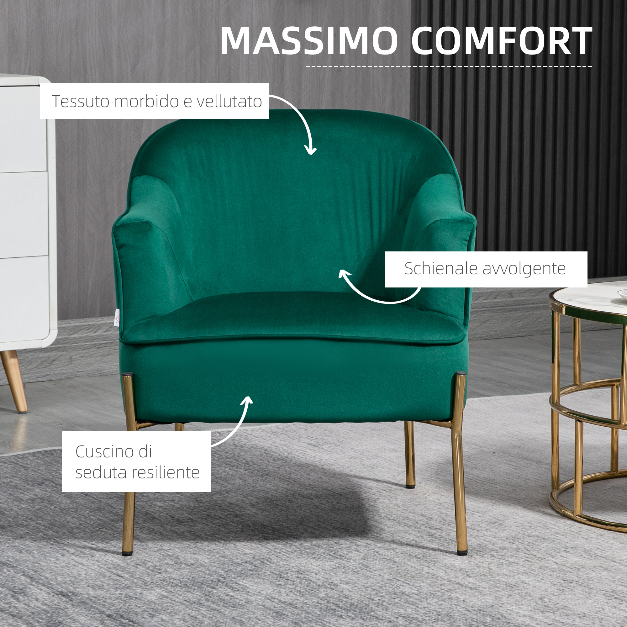 Poltrona Con Schienale In Velluto Intrecciato Design Moderno, Sedia