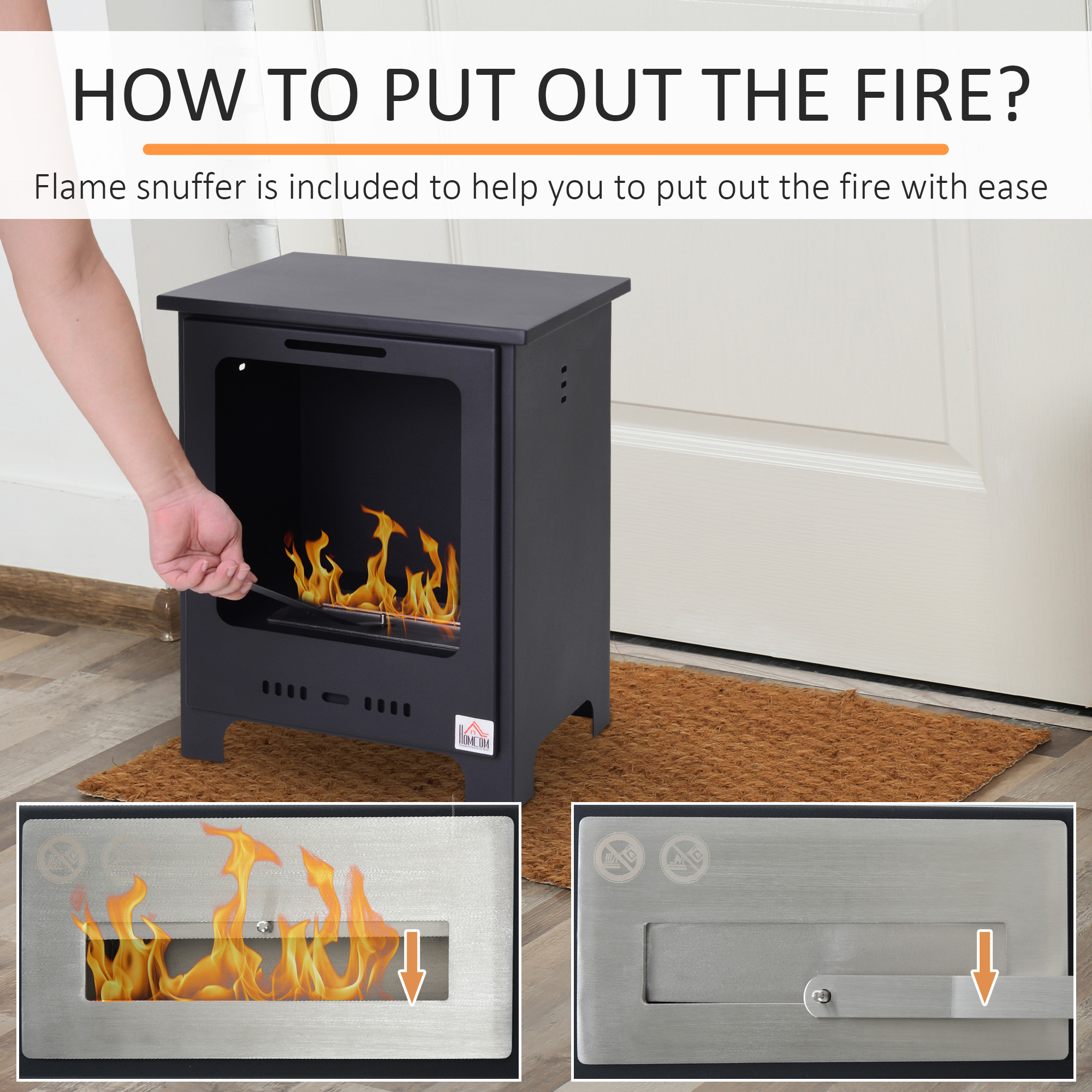 HOMCOM Freestanding Ethanol Fireplace, Bioethanol Fire with 1.5L Tank, 3 Hours Burning Time for Indoor, Black