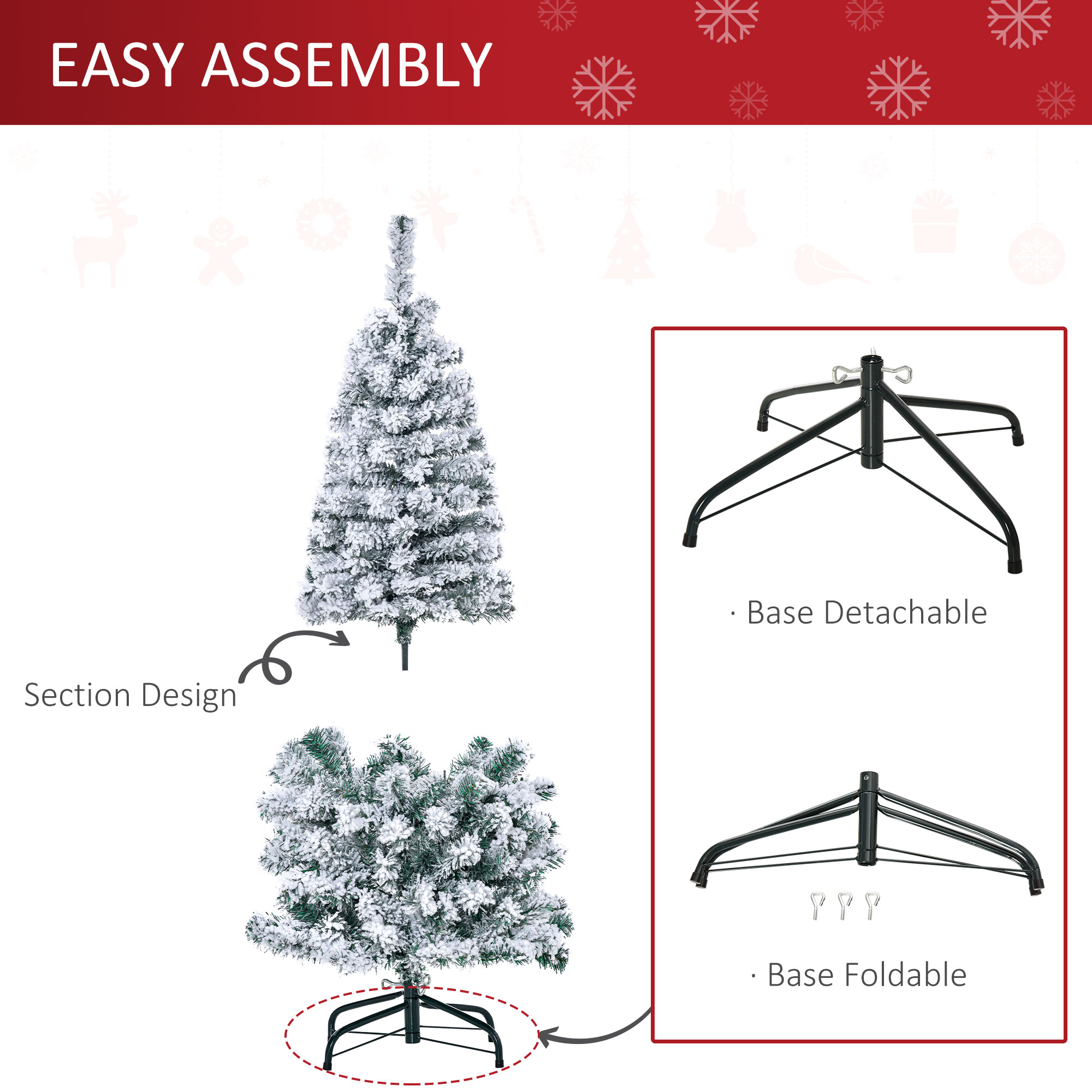 HOMCOM 4ft Prelit Artificial Snow Flocked Christmas Tree with Warm White LED Light, Holiday Home Xmas Decoration, Green White