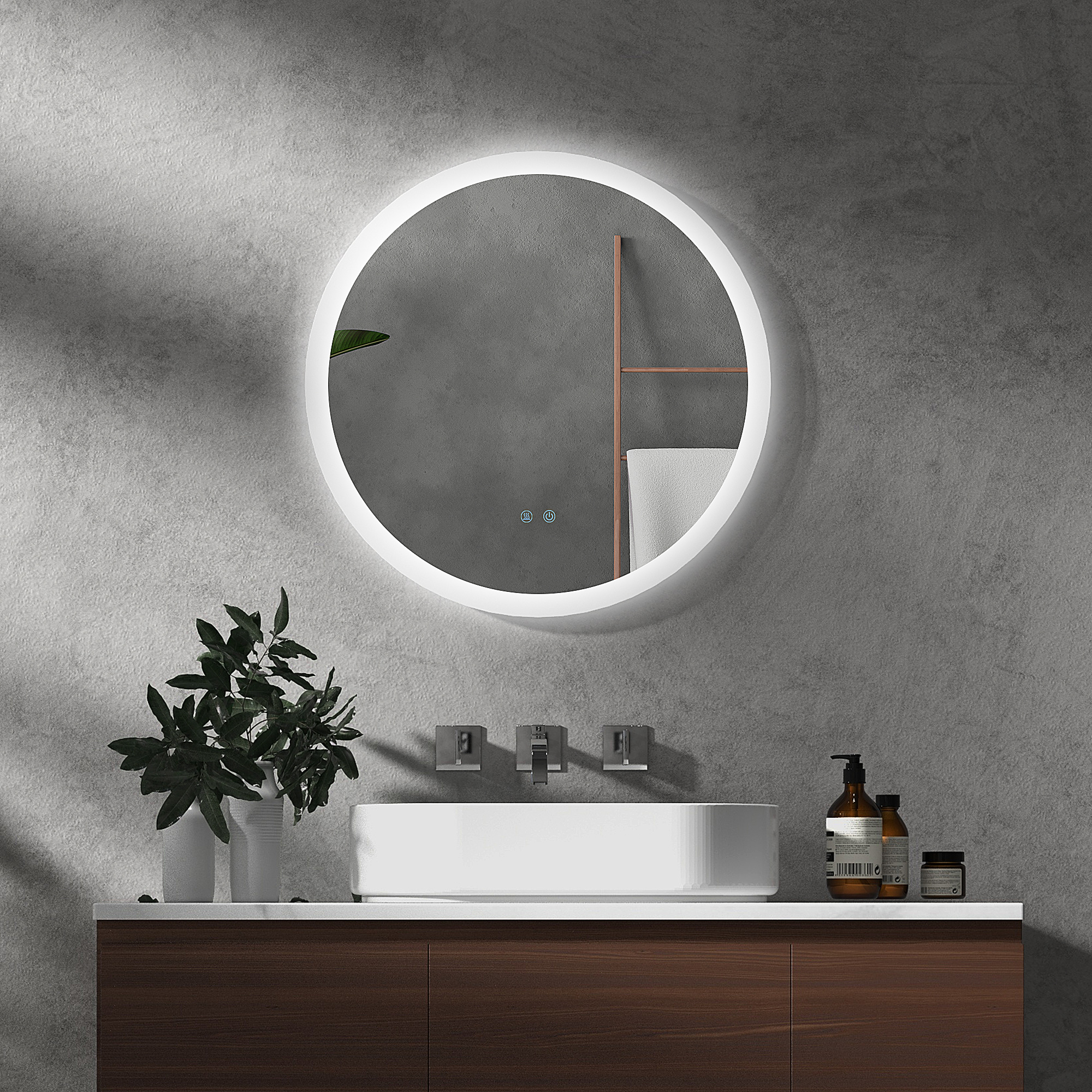 Kleankin Illuminated Bathroom Mirror, Round LED with 3 Colour Temperatures, Anti-fog, Aluminium Frame, 60x60cm