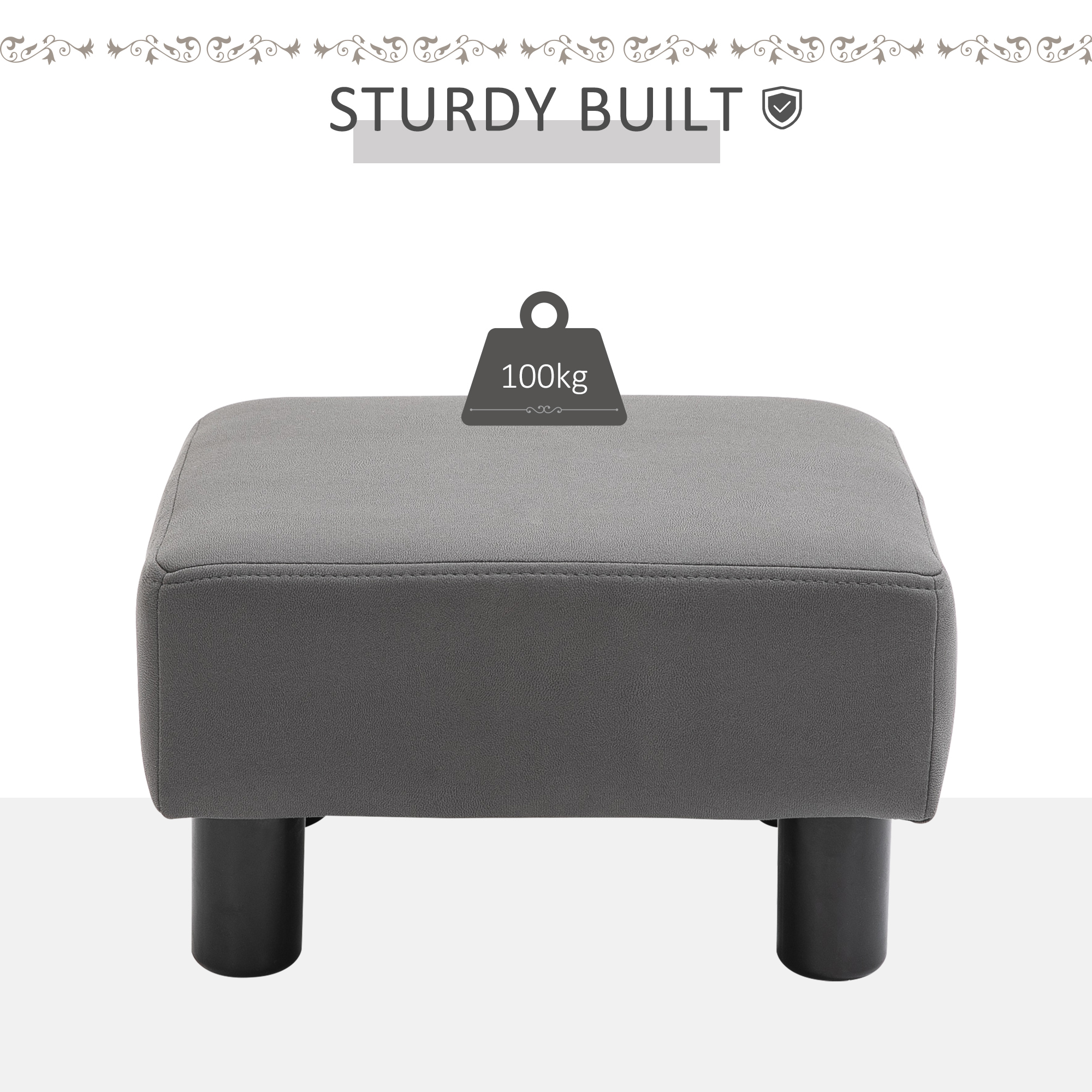 HOMCOM Compact Footstool, Small Foot Rest Chair with Legs for Home Office, 40 x 30 x 24cm, Grey