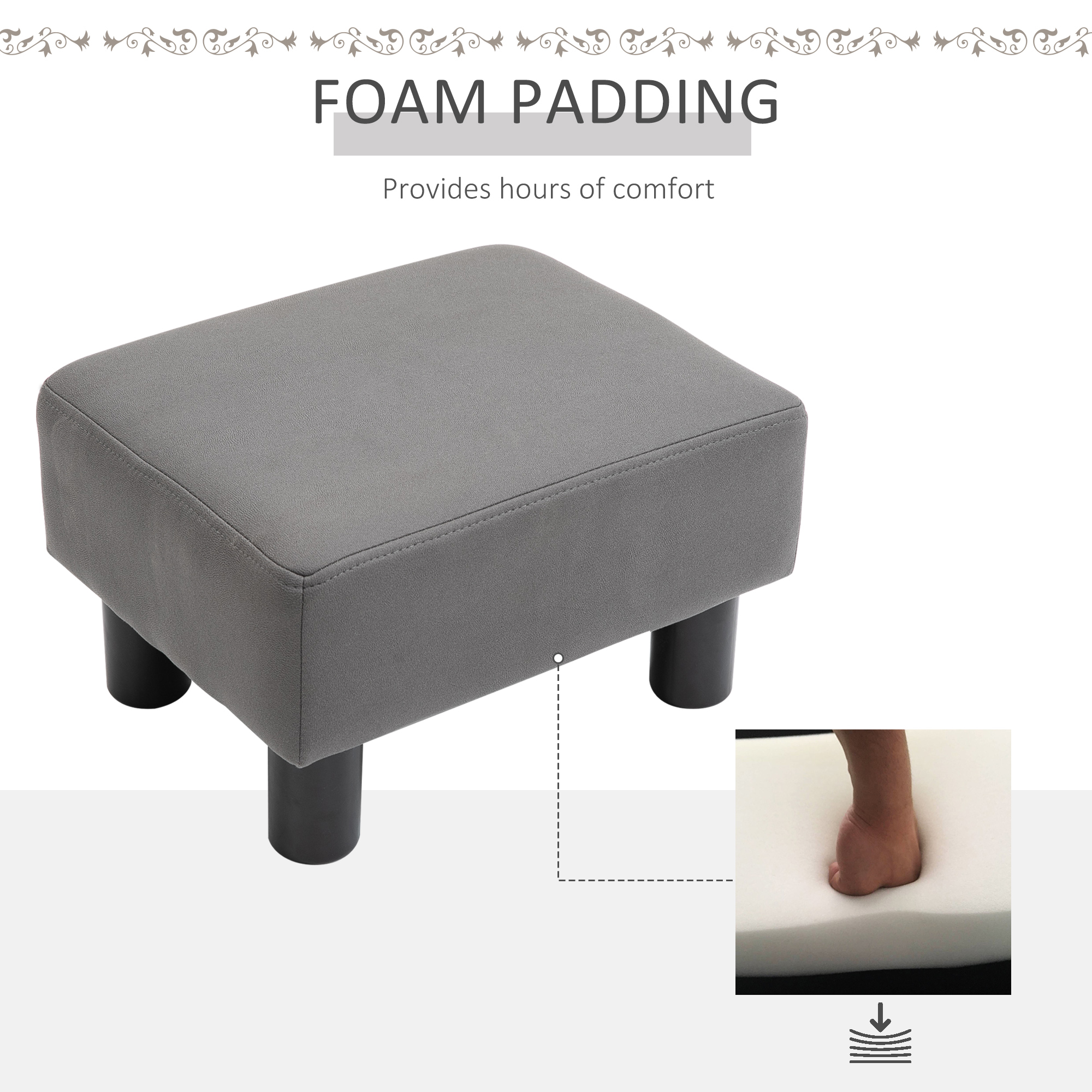 HOMCOM Compact Footstool, Small Foot Rest Chair with Legs for Home Office, 40 x 30 x 24cm, Grey