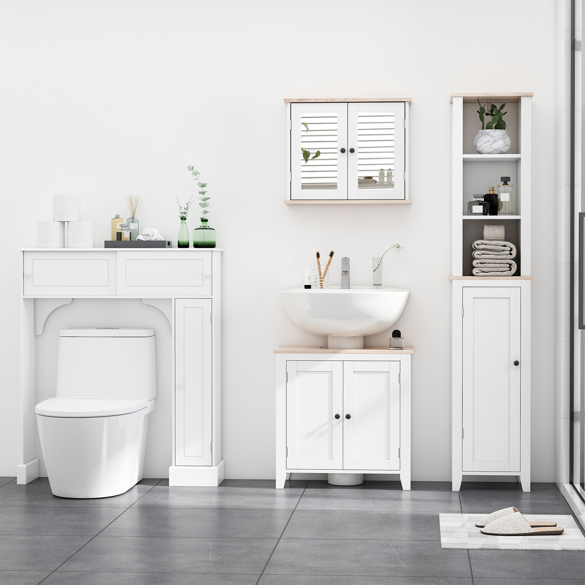 Kleankin Pedestal Under Sink Bathroom Cabinet, Space Saver Design with 2 Doors, Freestanding Organizer with Adjustable Shelf, White