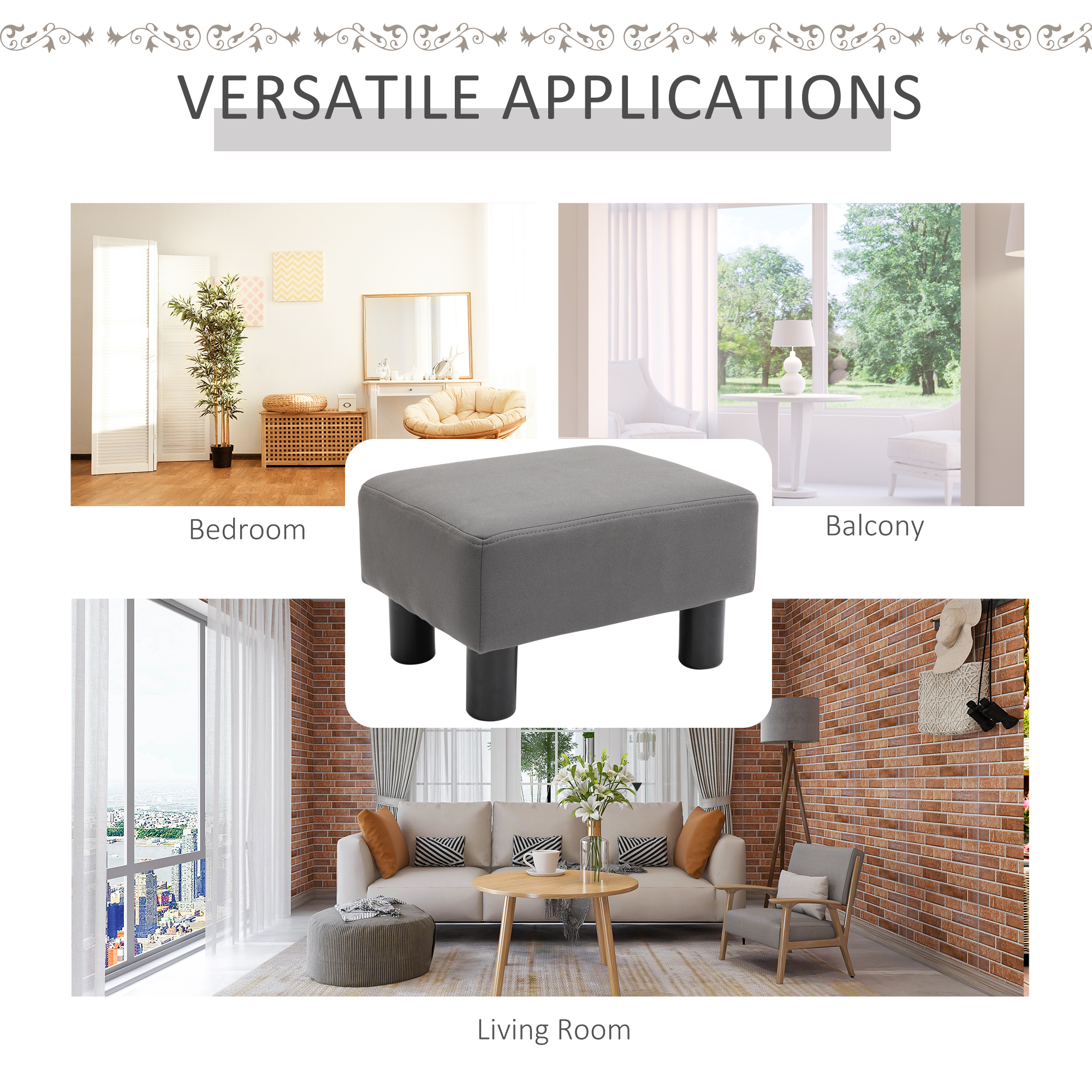 HOMCOM Compact Footstool, Small Foot Rest Chair with Legs for Home Office, 40 x 30 x 24cm, Grey