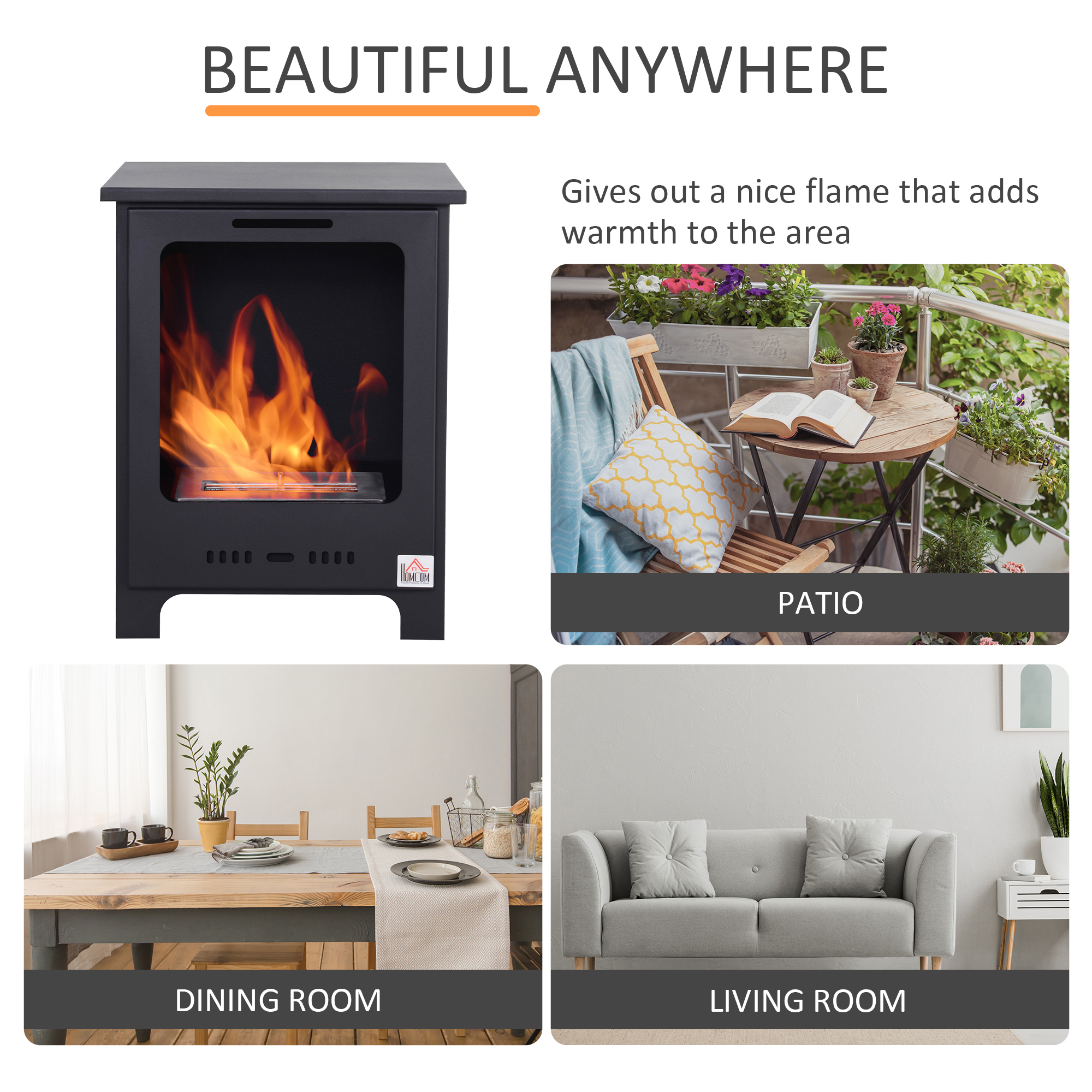 HOMCOM Freestanding Ethanol Fireplace, Bioethanol Fire with 1.5L Tank, 3 Hours Burning Time for Indoor, Black