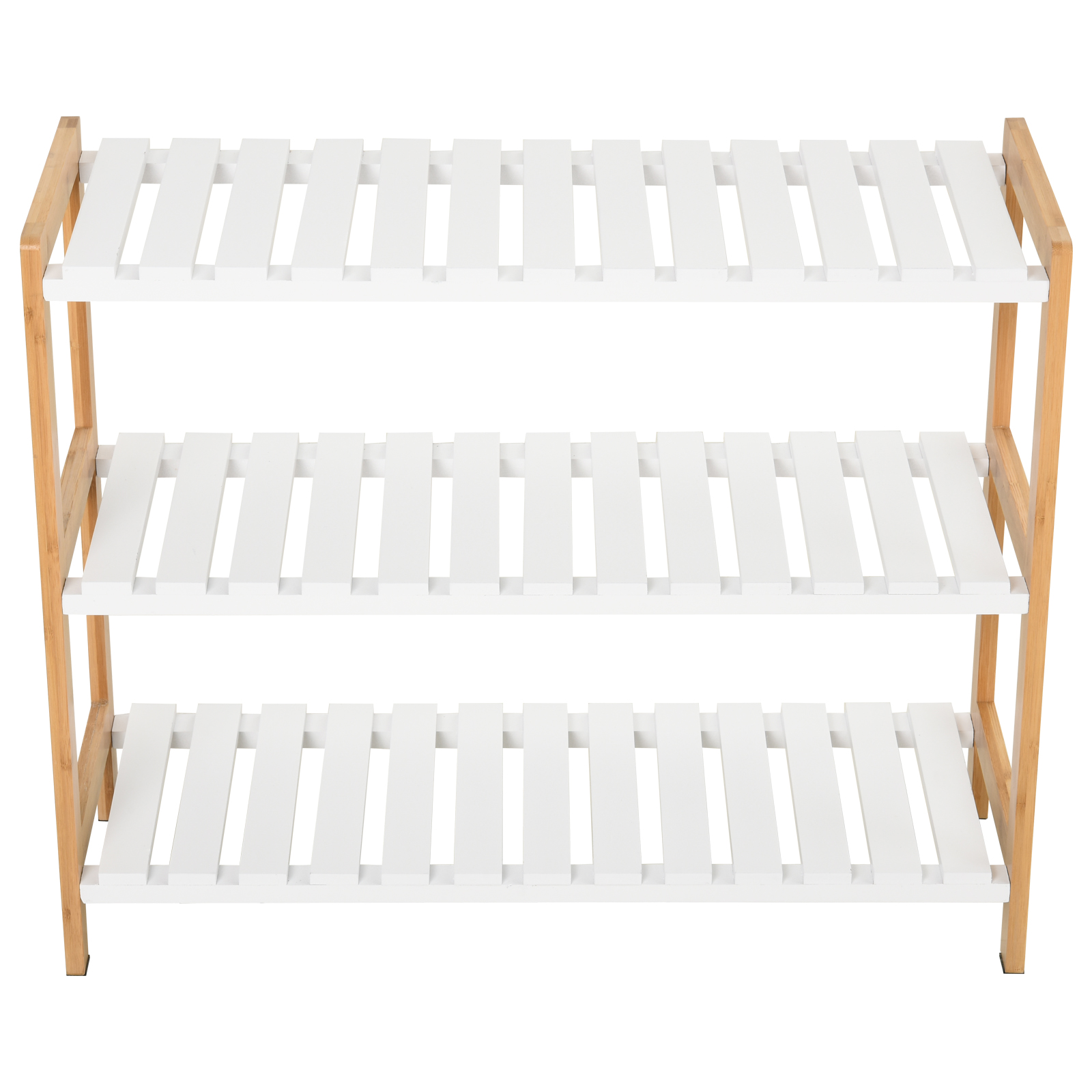 HOMCOM 3-Tier Shoe Rack Wood Frame Slatted Shelves Spacious Open Hygienic Storage Home Hallway Furniture Family Guests 70L x 26W x 57.5H cm - Natural