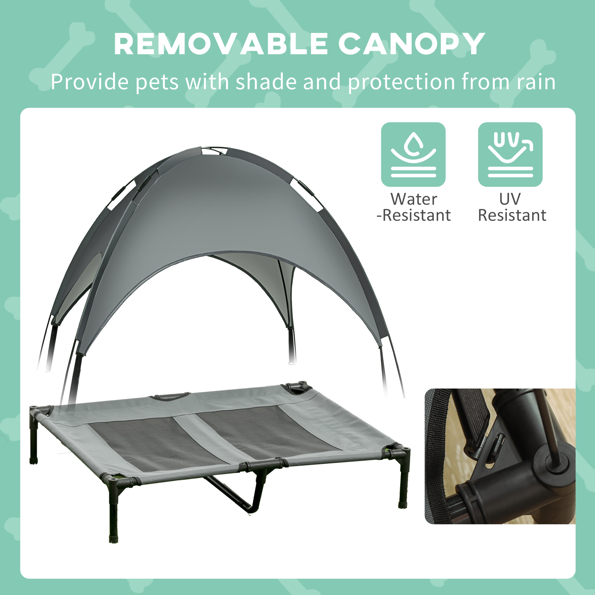 PawHut Elevated Dog Bed, Waterproof Pet Cot with Breathable Mesh & UV Protection Canopy, Grey, for Small & Medium Dogs, 92x76x90cm