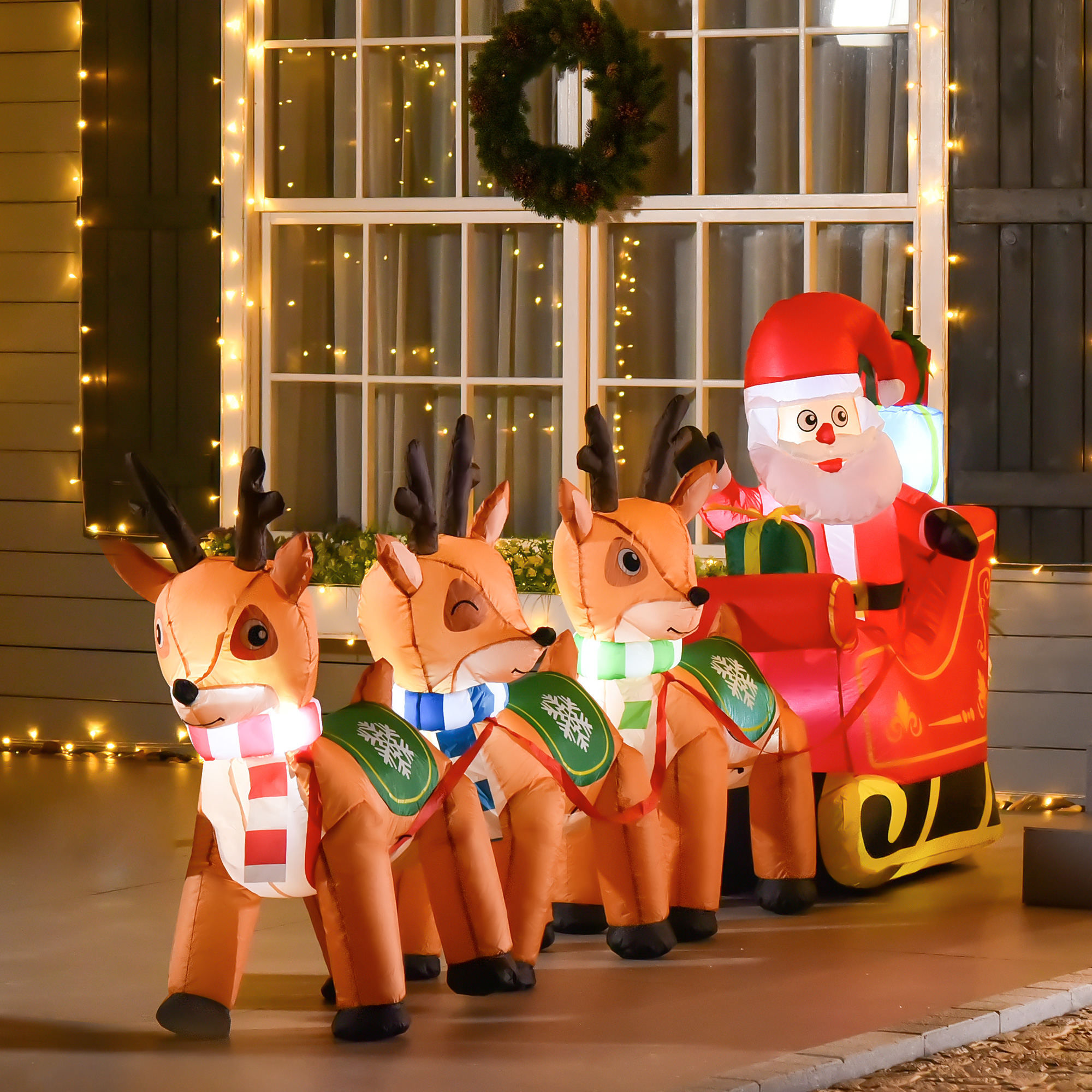 HOMCOM Aufblasbarer Weihnachtsmann auf Schlitten mit 3 Hirschen 1,3 m Weihn günstig online kaufen