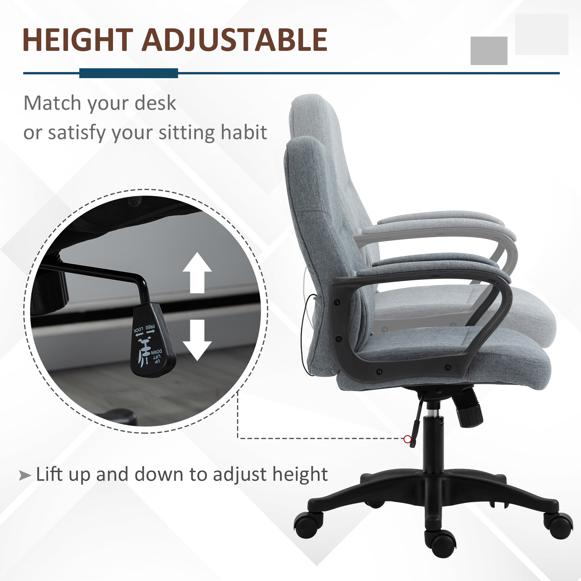 Vinsetto Ergonomic High Back Office Chair with Massage Lumbar Support, Adjustable Height, 360Â° Swivel, Grey