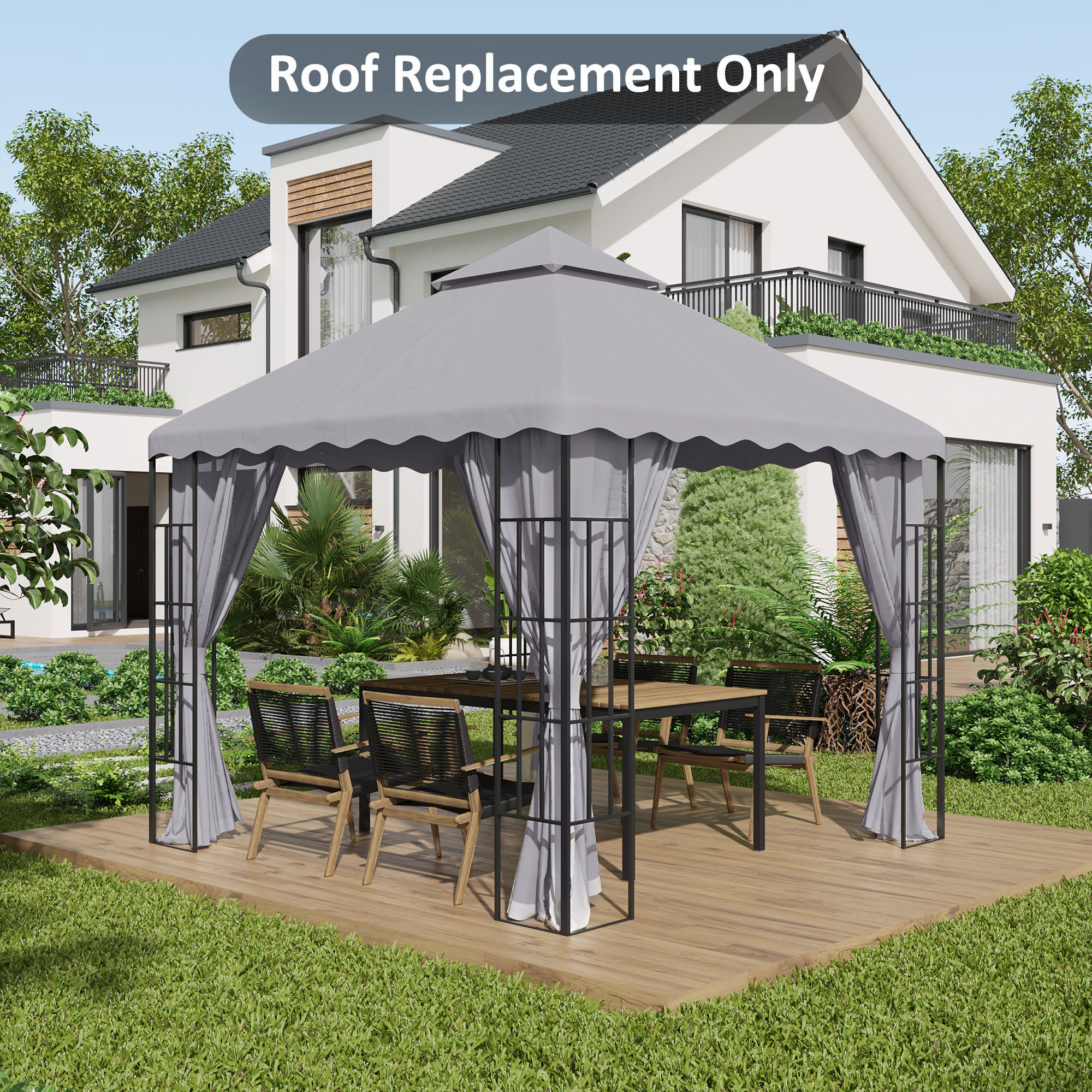 Outsunny Replacement Gazebo Canopy Cover 3x3m, Dual-Tier Roof, Durable Light Grey Fabric, Weather-Resistant, Perfect for Outdoor Events