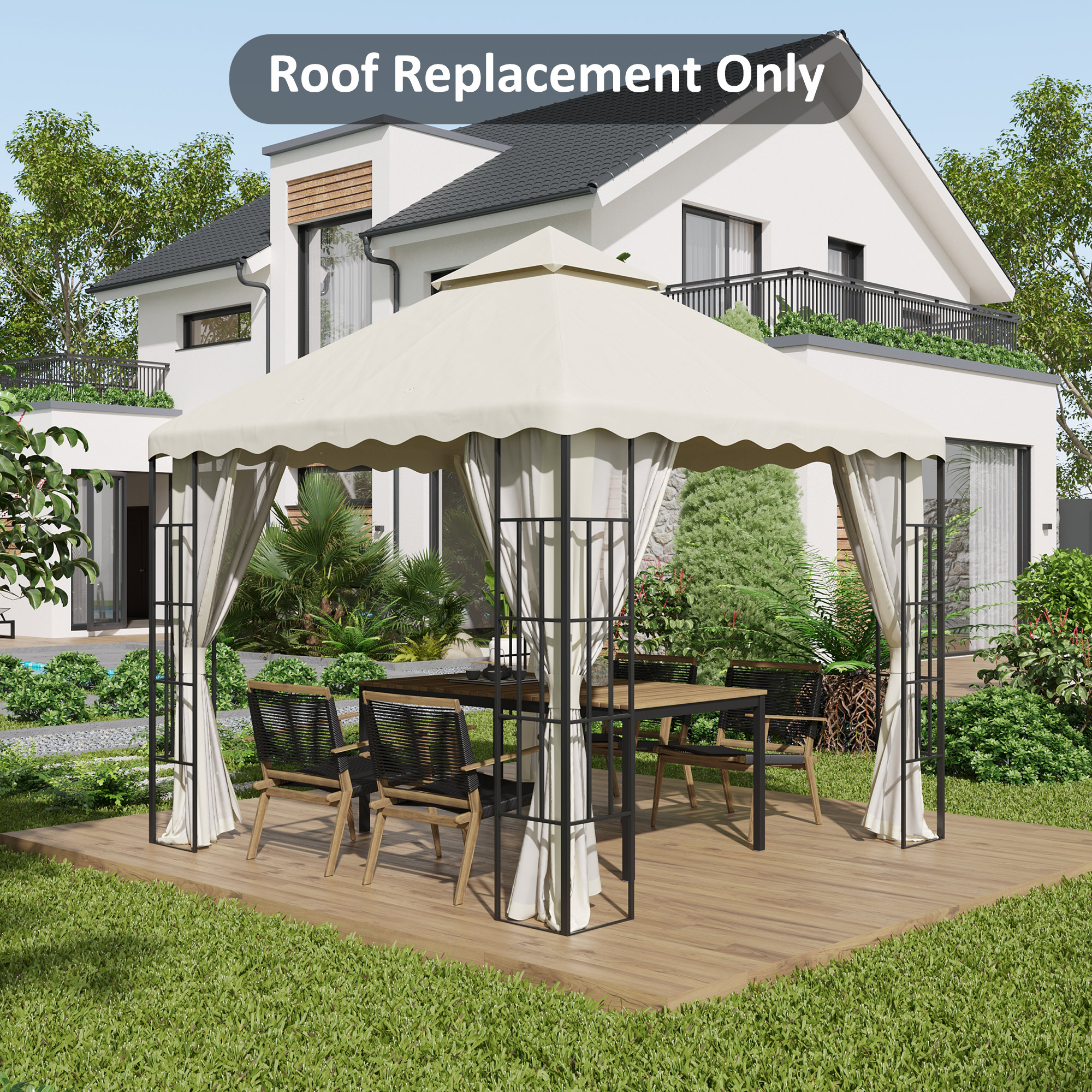Outsunny Replacement Gazebo Canopy Covers 3x3m, 2-Tier Roof, Weather-Resistant, Cream White