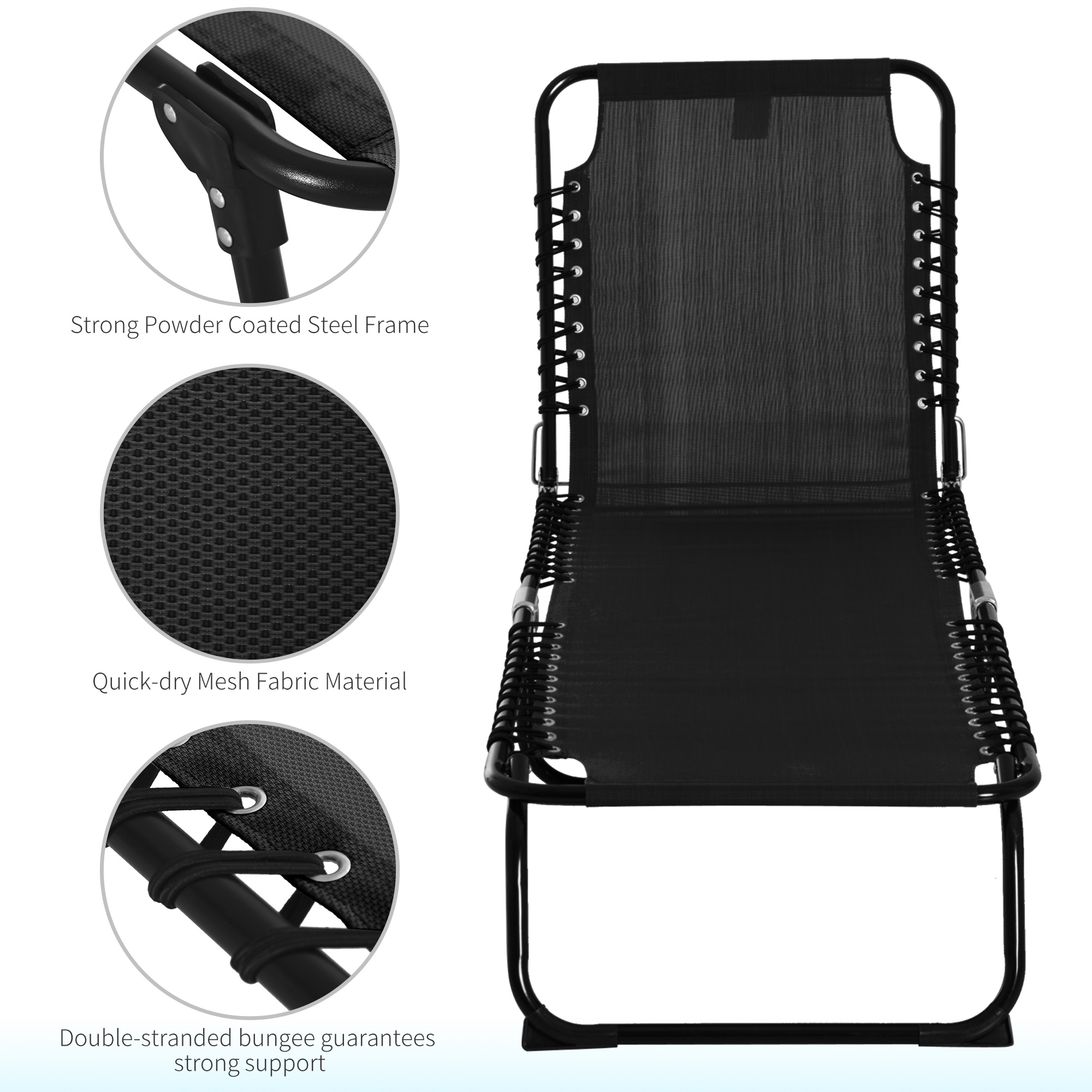 Outsunny Garden Reclining Lounger, Folding with 4 Position Adjustable Back, 100% PVC Fabric, Camping and Hiking Recliner, Black
