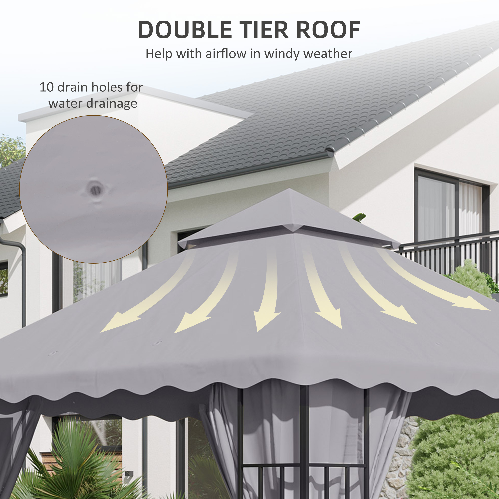 Outsunny Replacement Gazebo Canopy Cover 3x3m, Dual-Tier Roof, Durable Light Grey Fabric, Weather-Resistant, Perfect for Outdoor Events