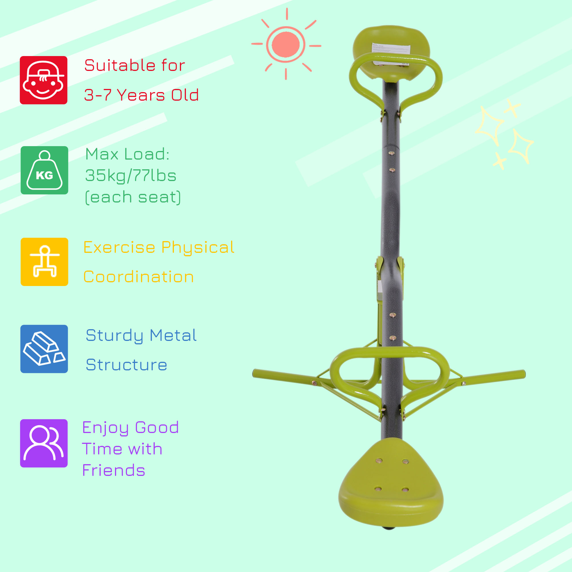 HOMCOM Kids Children 360 Degree Rotating Seesaw Swivel Playground Equipment Garden Outdoor Indoor