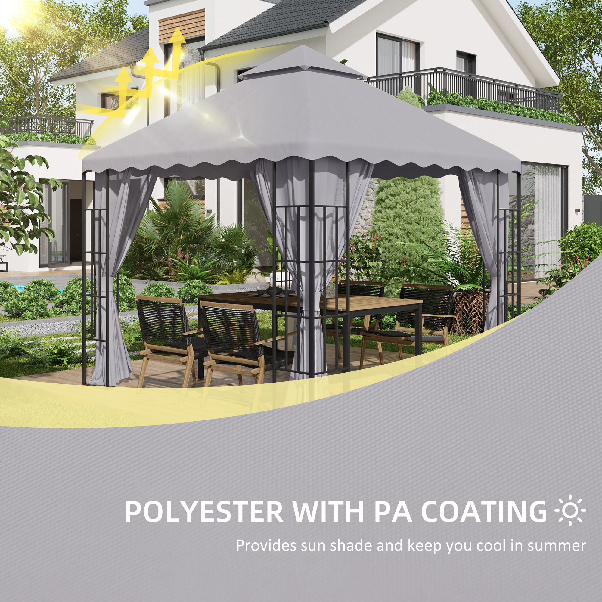 Outsunny Replacement Gazebo Canopy Cover 3x3m, Dual-Tier Roof, Durable Light Grey Fabric, Weather-Resistant, Perfect for Outdoor Events