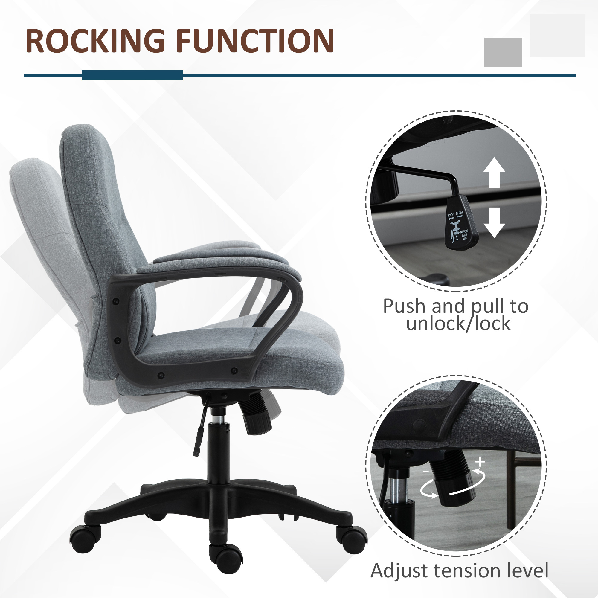 Vinsetto Ergonomic High Back Office Chair with Massage Lumbar Support, Adjustable Height, 360Â° Swivel, Grey