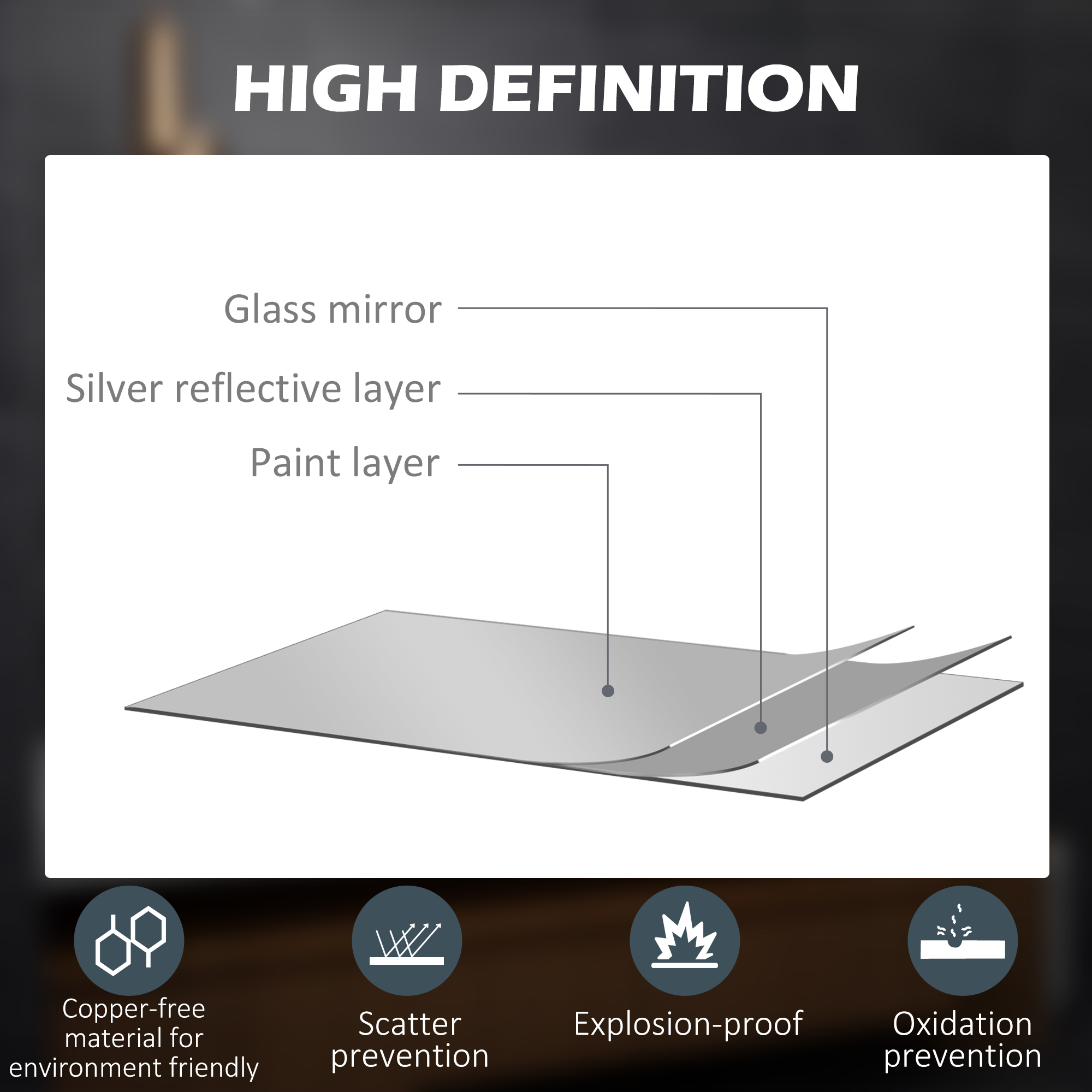 Kleankin LED Illuminated Bathroom Mirror, Dimmable, 3X Magnification, Vanity Mirror with 3 Colour Lighting