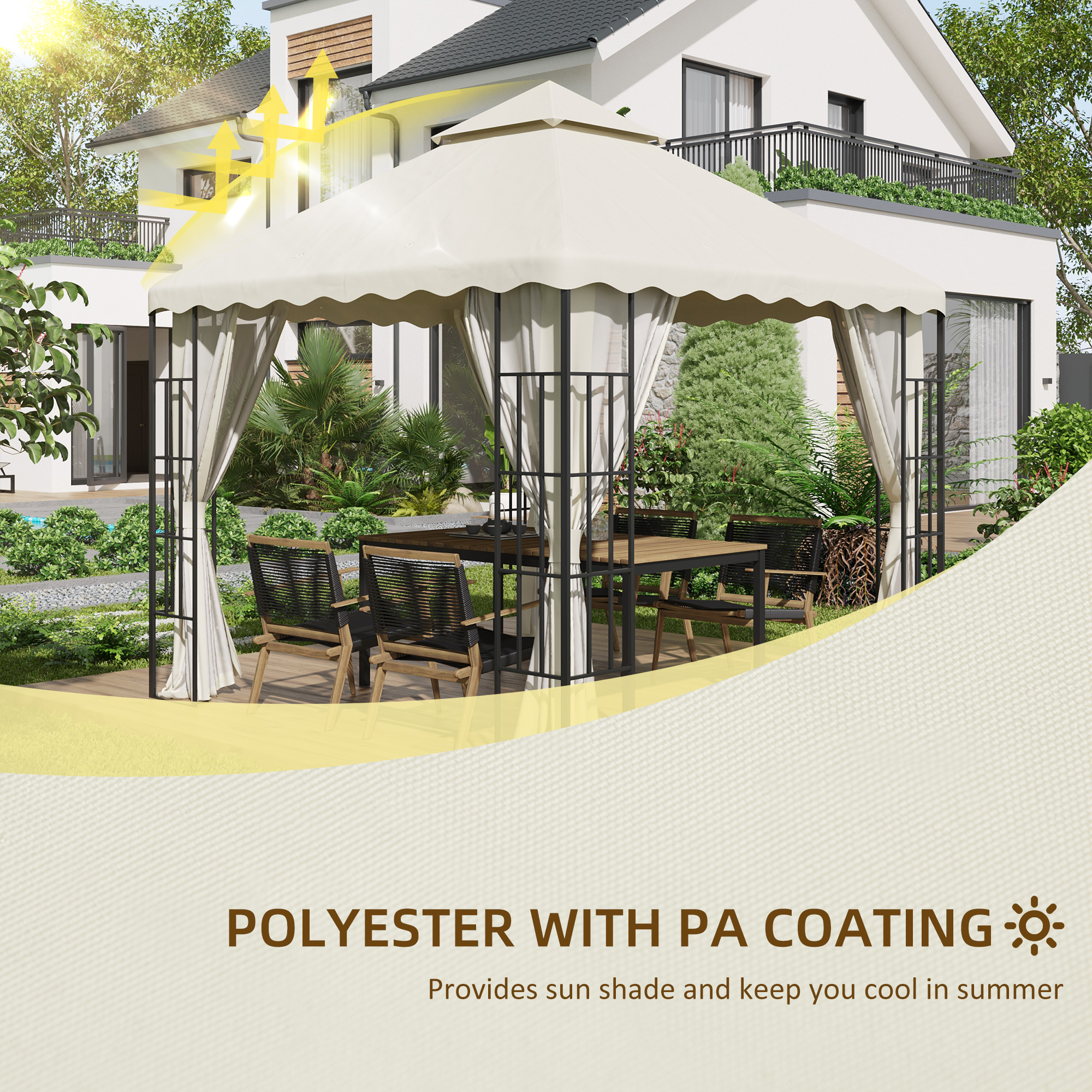 Outsunny Replacement Gazebo Canopy Covers 3x3m, 2-Tier Roof, Weather-Resistant, Cream White