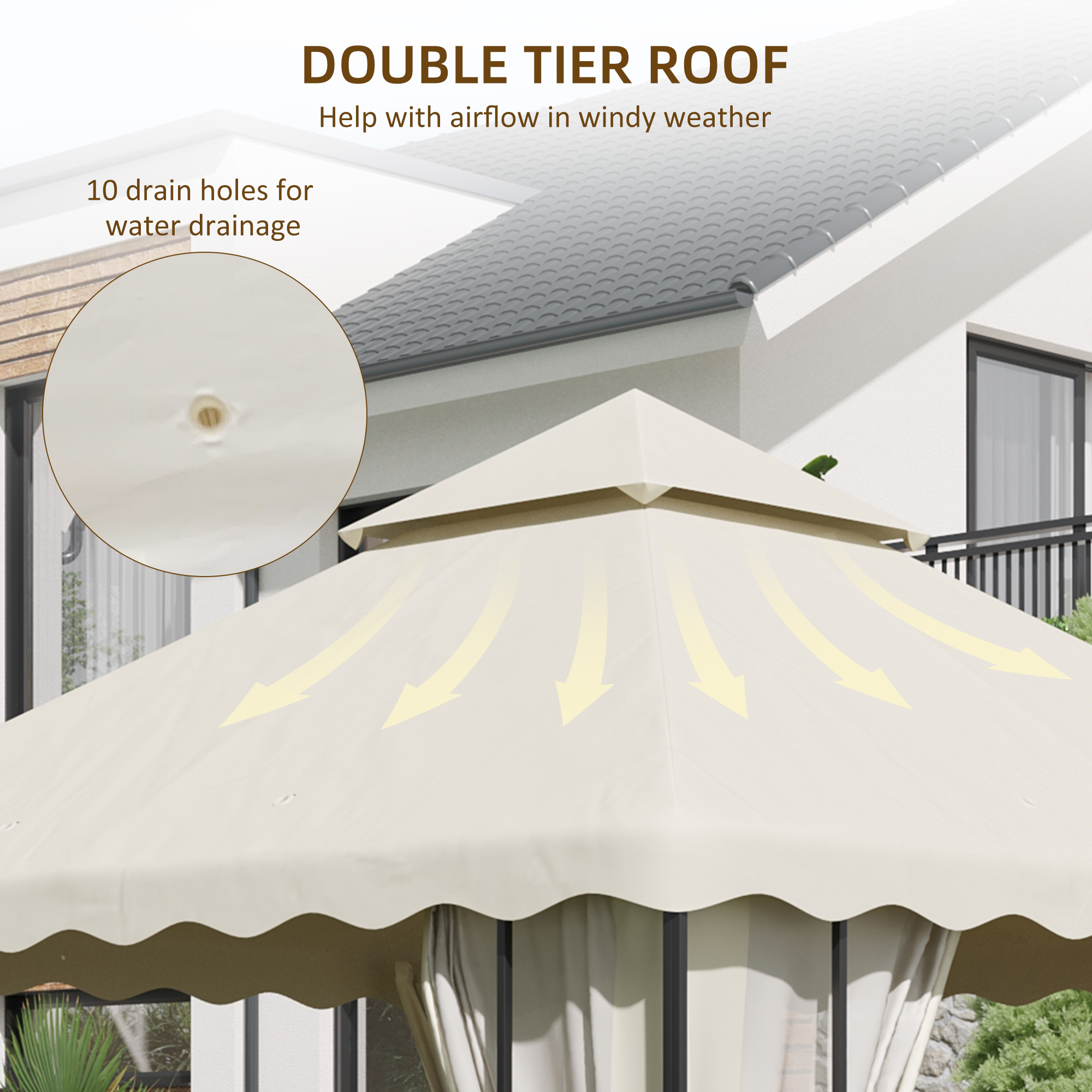 Outsunny Replacement Gazebo Canopy Covers 3x3m, 2-Tier Roof, Weather-Resistant, Cream White