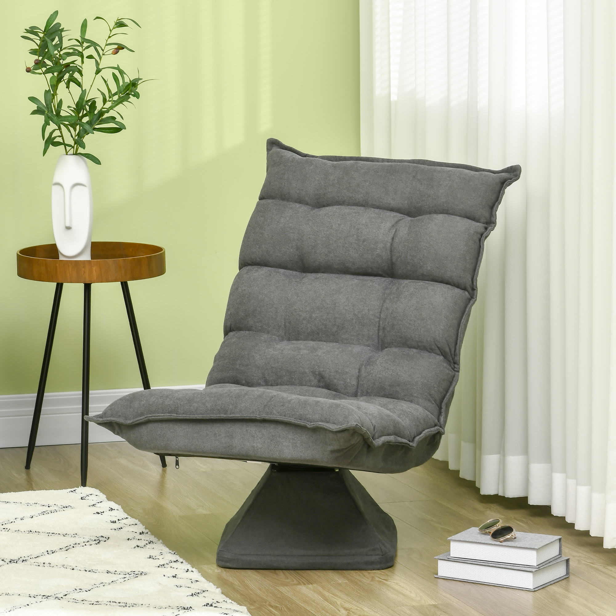 HOMCOM Loungestoel met verstelbare rugleuning tot 120° 360° draaibaar luxe velourlook 62x62x95 cm grijs | Aosom.nl
