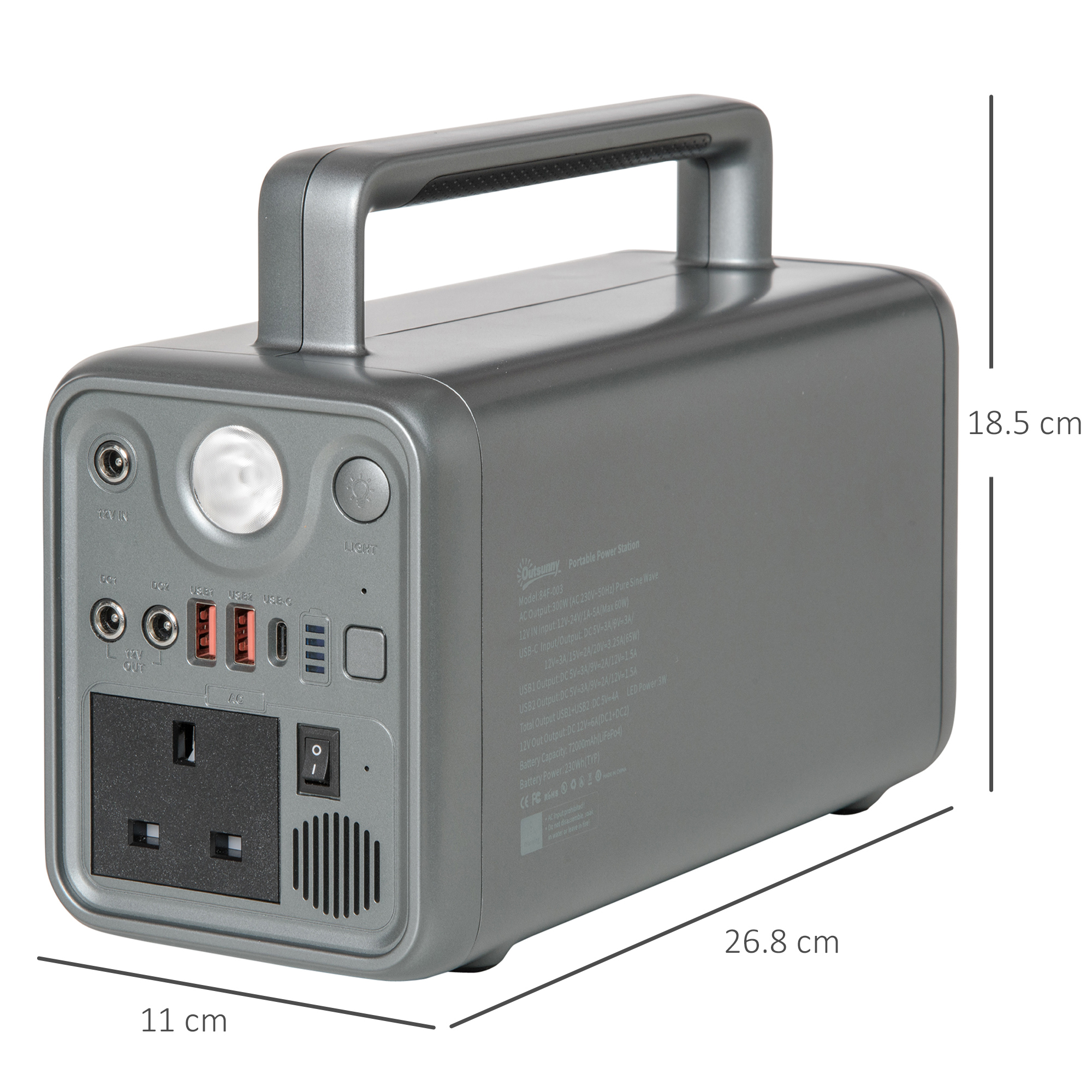 Outsunny Portable Power Station, 230.4Wh LiFePO4 Battery, Three Charging Modes Pure Sine-Wave Battery Backup with AC Outlets, AC/DC/USB/PD/Car Ports