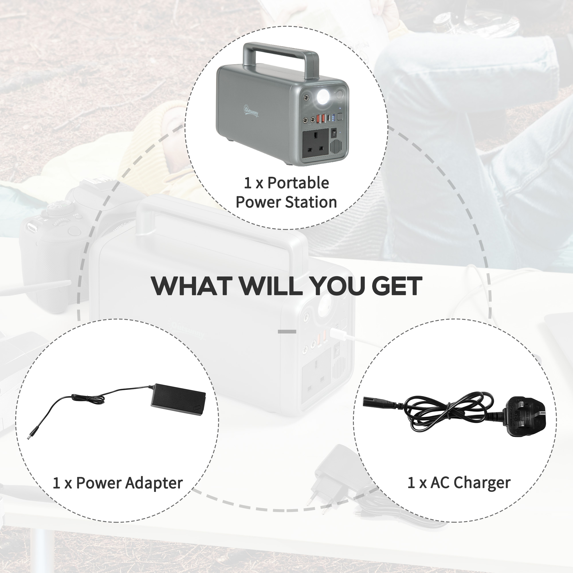 Outsunny Portable Power Station, 230.4Wh LiFePO4 Battery, Three Charging Modes Pure Sine-Wave Battery Backup with AC Outlets, AC/DC/USB/PD/Car Ports
