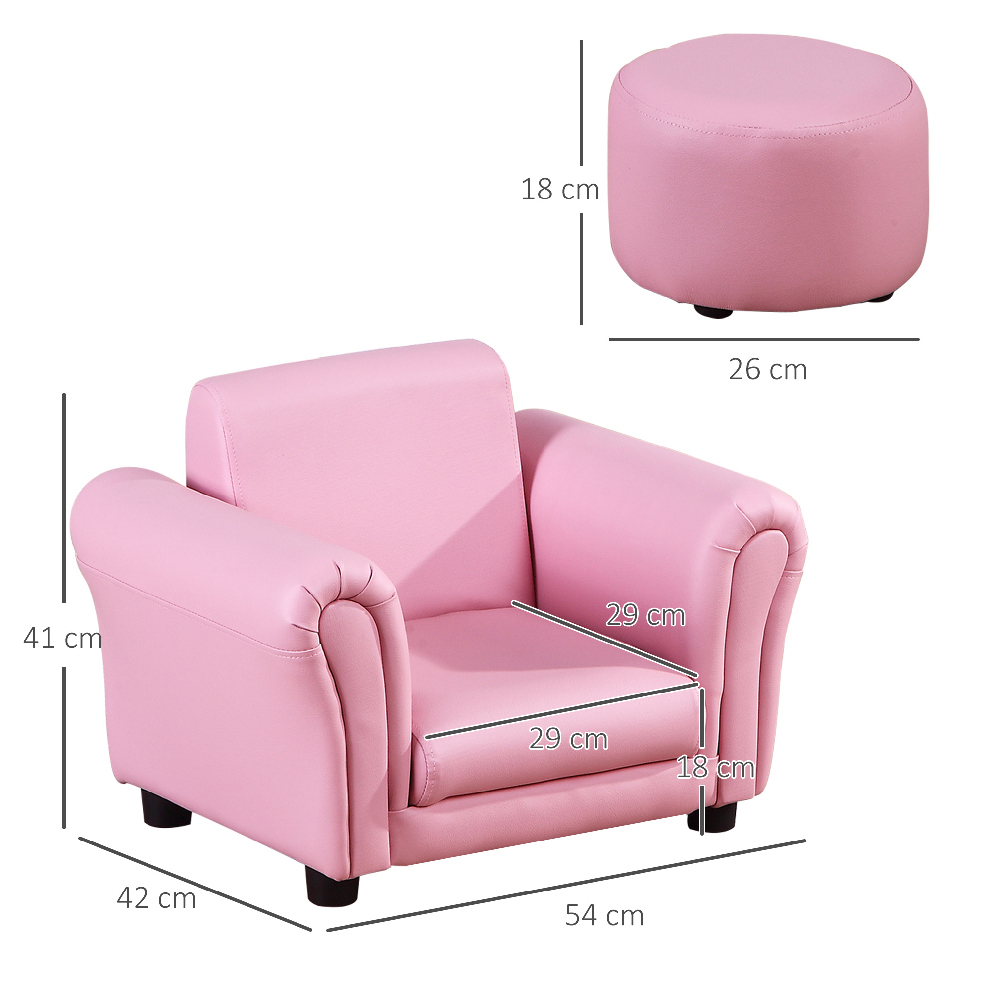 HOMCOM Toddler Chair Single Seater Kids Sofa Set Children Couch Seating Game Chair Seat Armchair w/ Free Footstool (Pink)