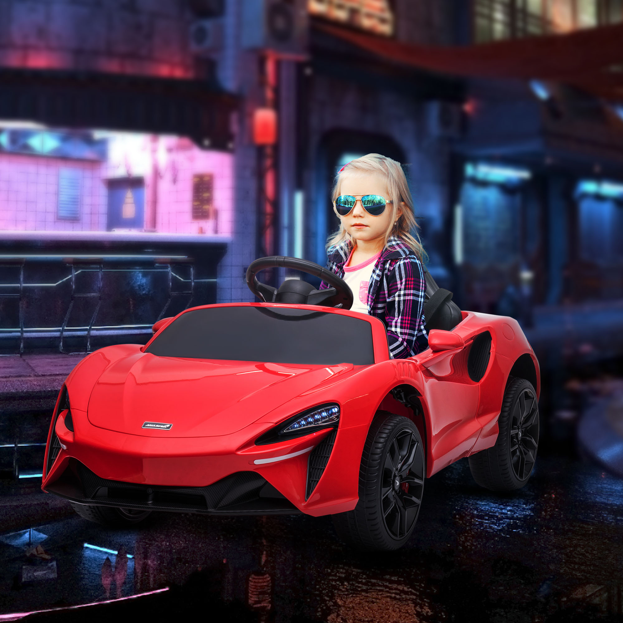 HOMCOM McLaren Officially Licensed Children's Electric Ride-On Car with Scissor Doors, 12V Battery, Parental Remote Control, Sound Effects, MP3, Red