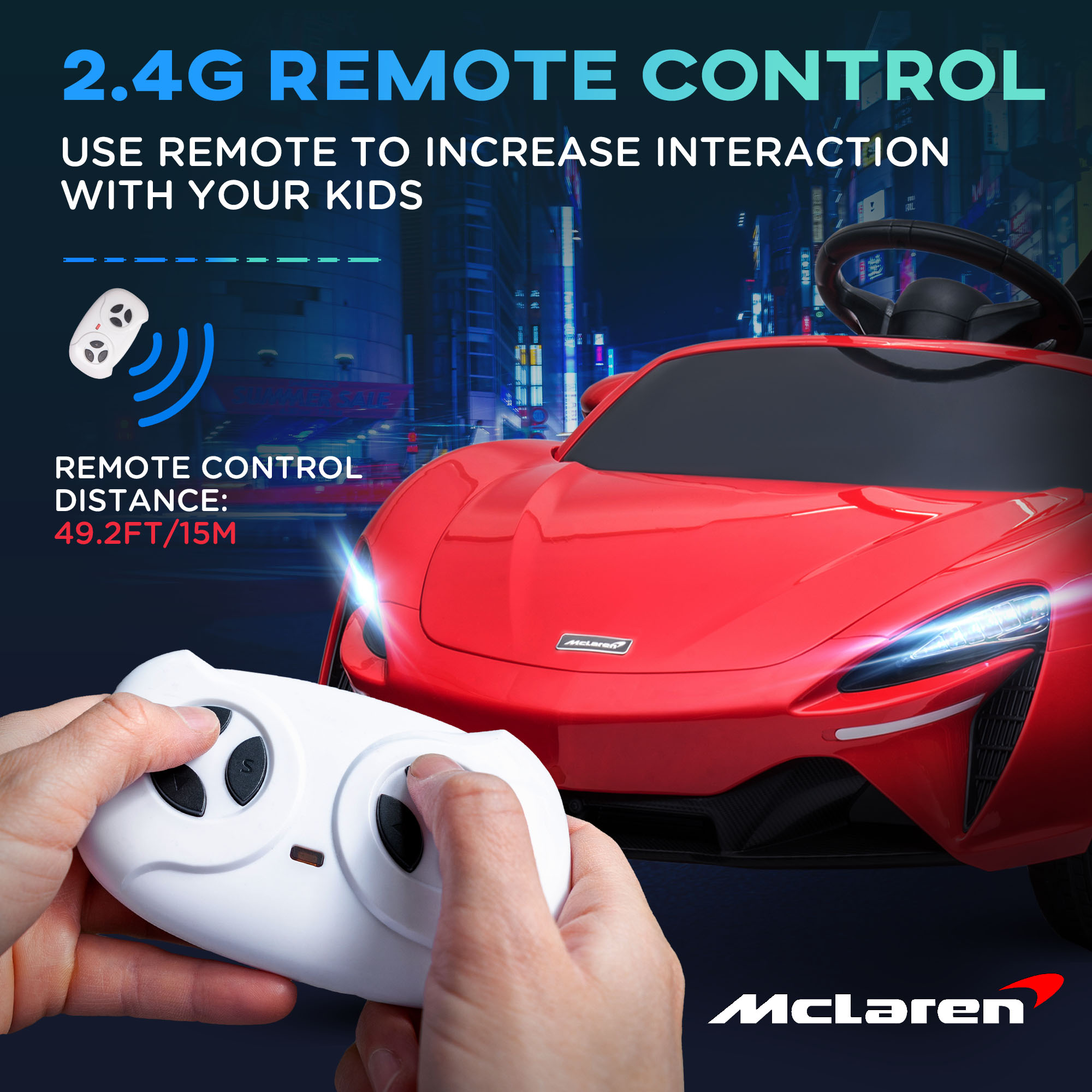 HOMCOM McLaren Officially Licensed Children's Electric Ride-On Car with Scissor Doors, 12V Battery, Parental Remote Control, Sound Effects, MP3, Red