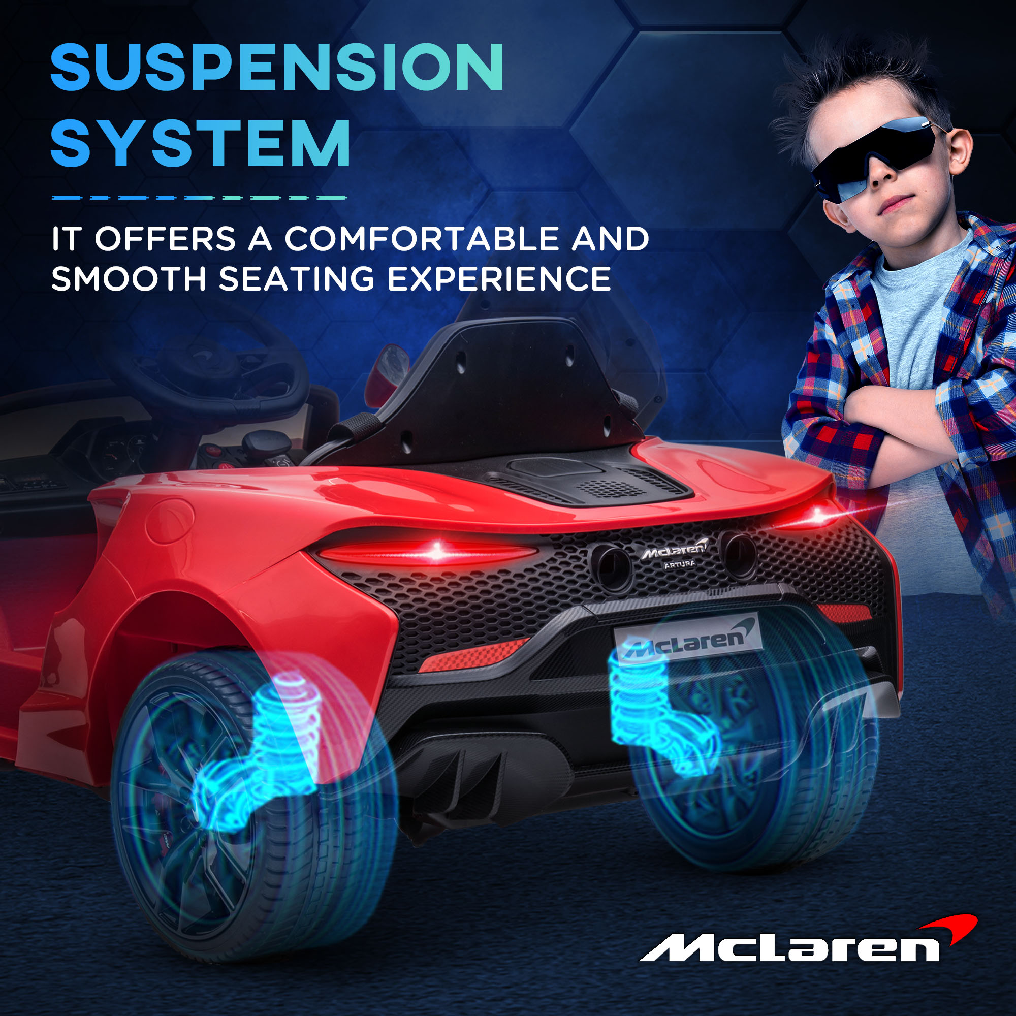 HOMCOM McLaren Officially Licensed Children's Electric Ride-On Car with Scissor Doors, 12V Battery, Parental Remote Control, Sound Effects, MP3, Red