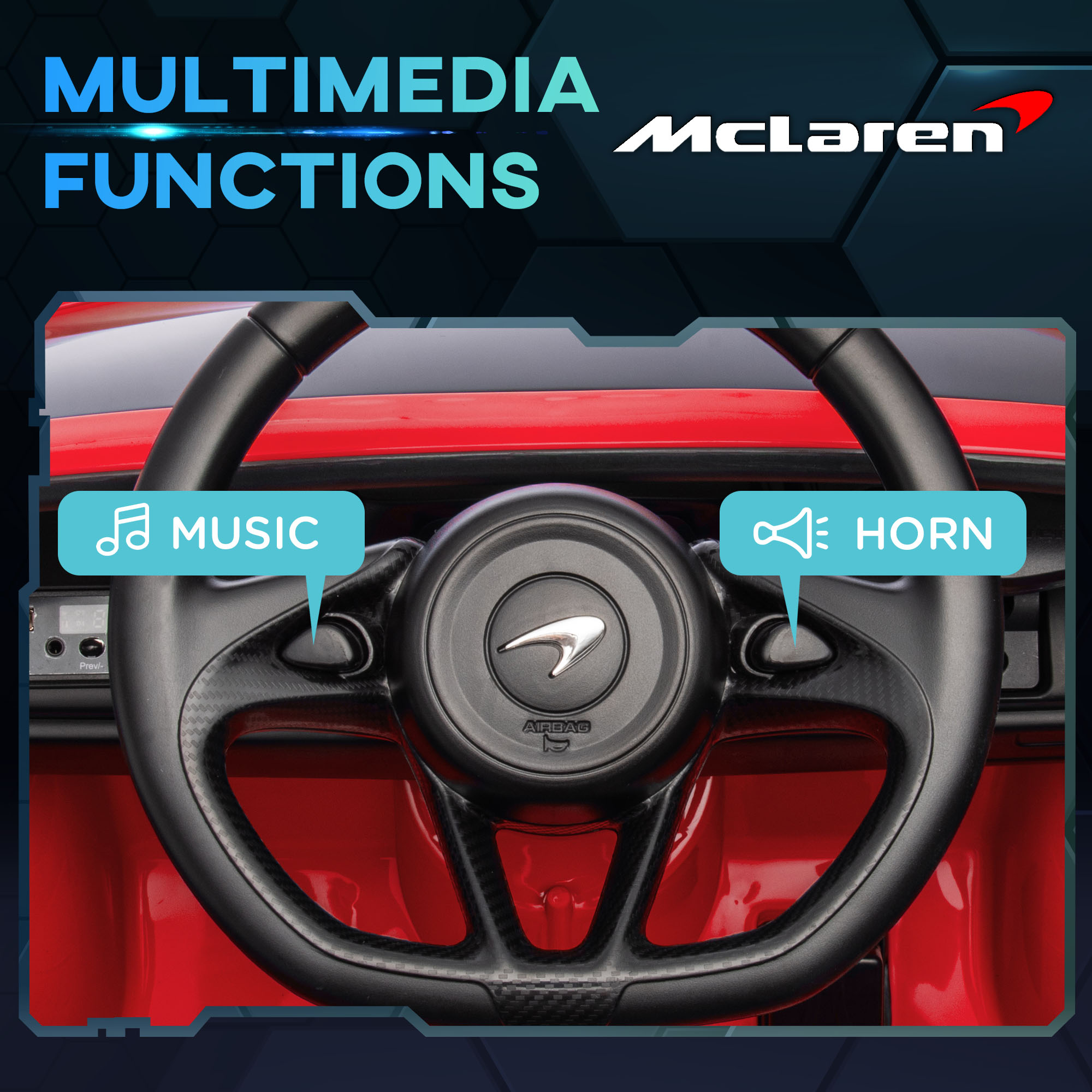 HOMCOM McLaren Officially Licensed Children's Electric Ride-On Car with Scissor Doors, 12V Battery, Parental Remote Control, Sound Effects, MP3, Red