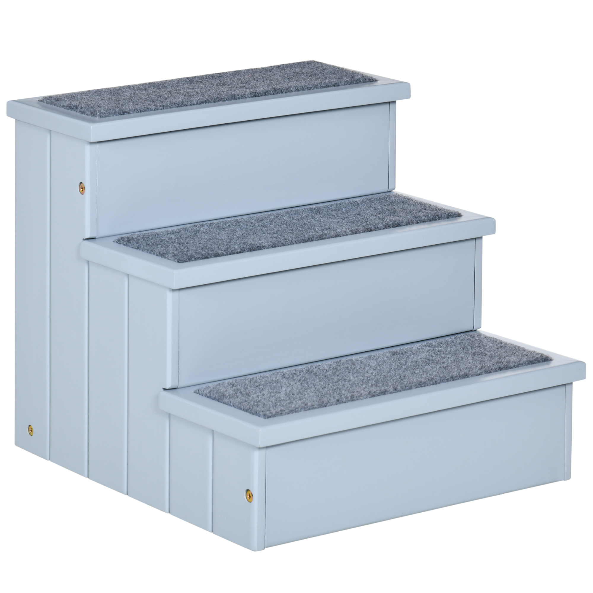 PawHut Escada para Animais de Estimação com 3 Degraus Espaço de Armazenamento e Tapete Antiderrapante 40,5x44,5x38 cm Cinza