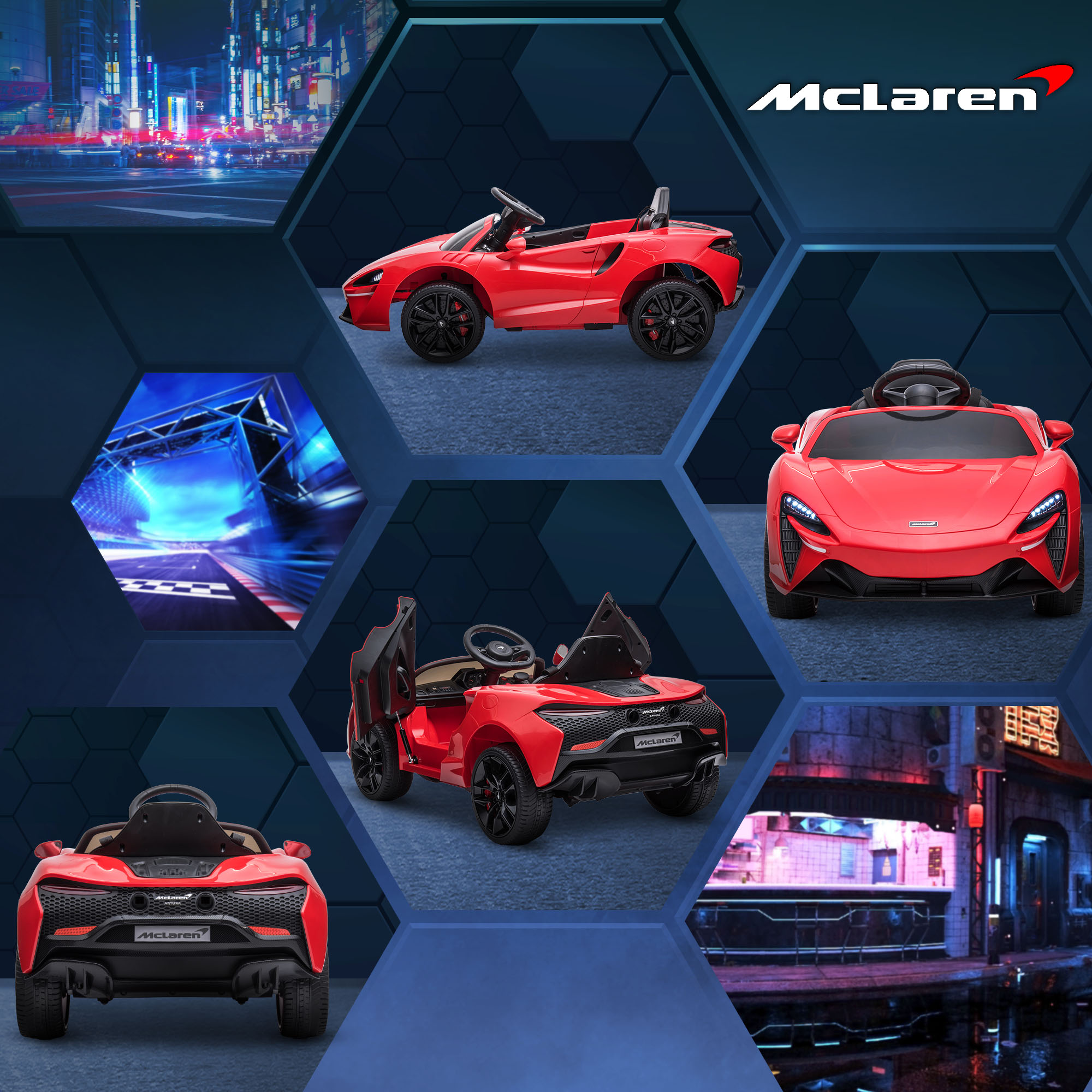 HOMCOM McLaren Officially Licensed Children's Electric Ride-On Car with Scissor Doors, 12V Battery, Parental Remote Control, Sound Effects, MP3, Red