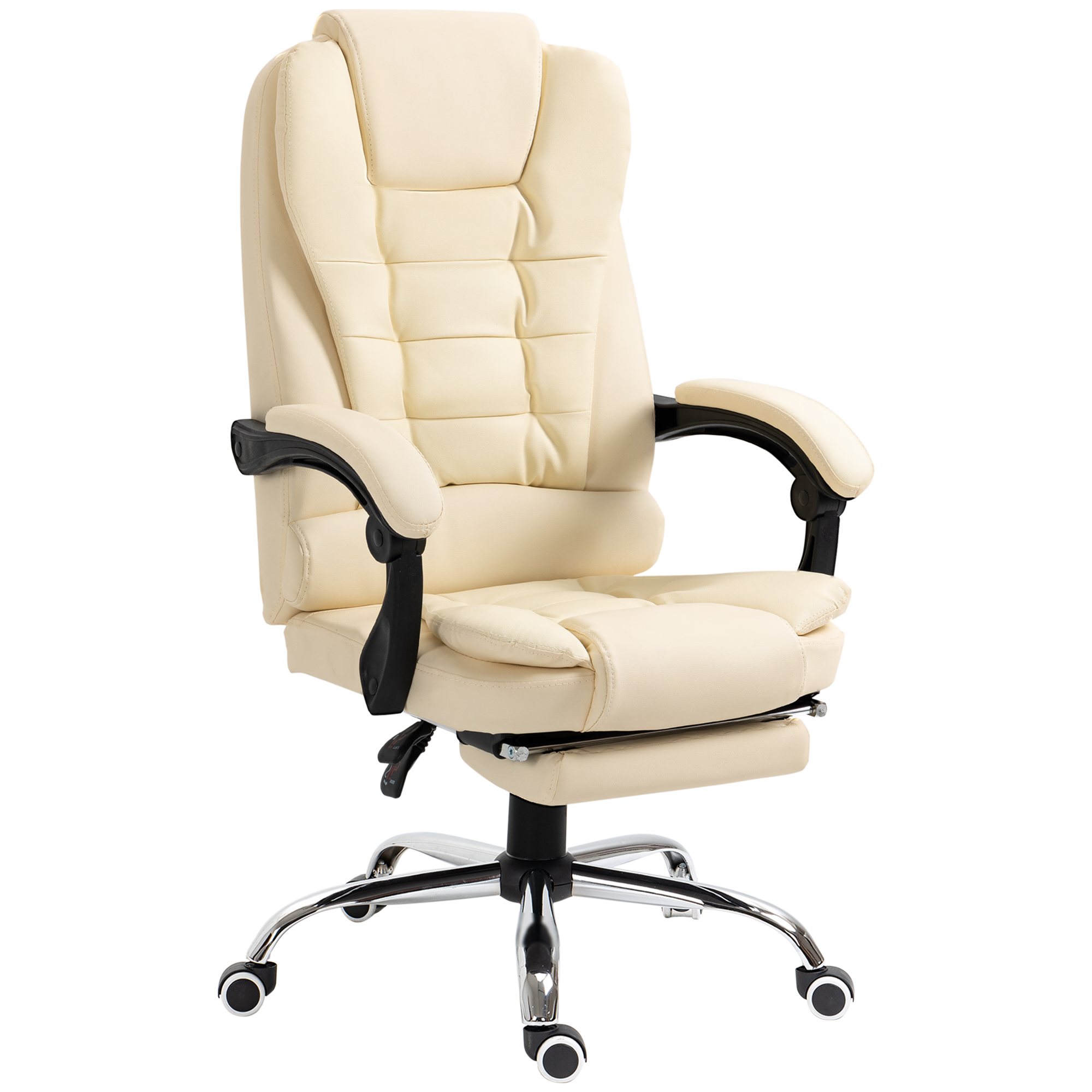 HOMCOM Bureaustoel met Uitschuifbare Voetensteun Luxe Directiestoel van PU-leer Verstelbare Rugleuning en Hoogte 64,5x69x109-117 cm Crème | Aosom.nl