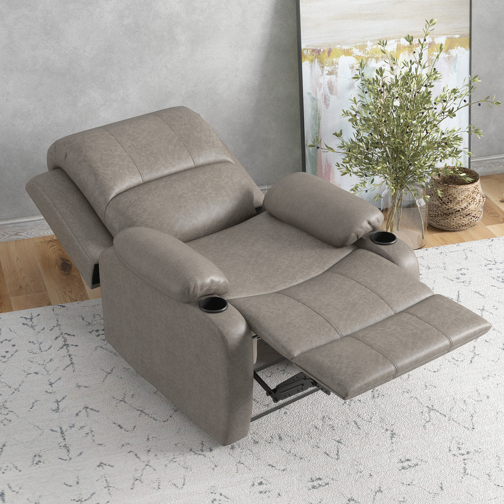 HOMCOM Microfibre Recliner Armchair, with Adjustable Leg Rest, Cup Holder, for Home Living Room, Brown