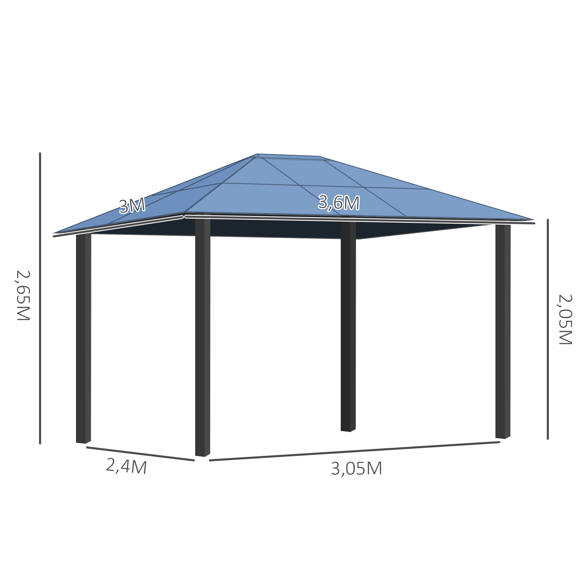 Outsunny Tonnelle Pavillon Toit en Polycarbonate Résistant aux — free download