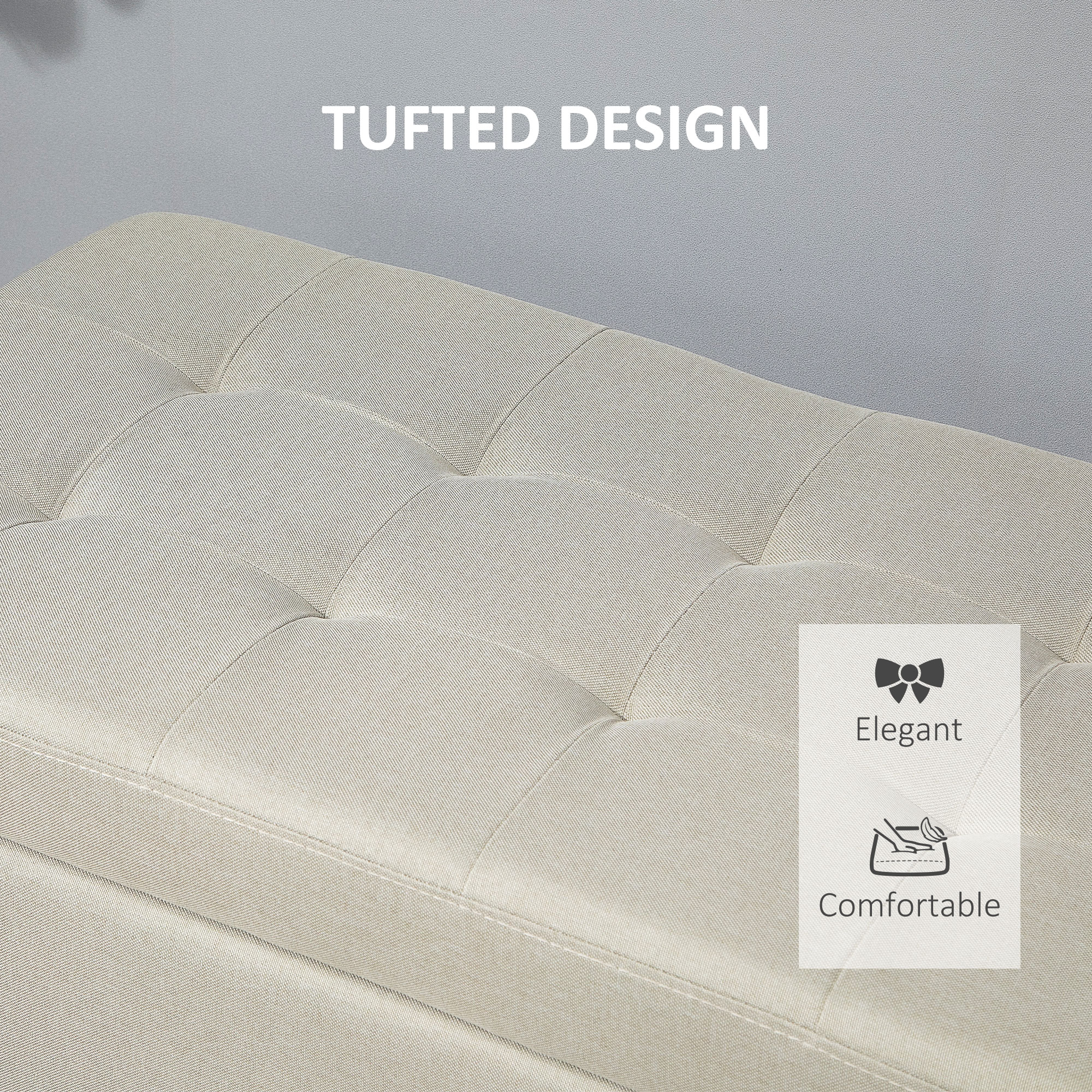 HOMCOM Linen Ottoman Storage Bench, Padded Footrest with Tufted Design, Hinged Lid, Wooden Frame, 125L x 49W x 41.5H cm, Beige