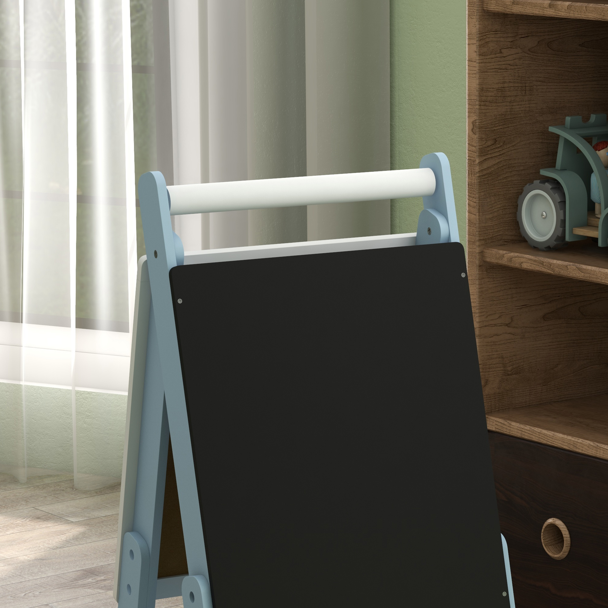 AIYAPLAY Art Easel for Kids with Paper Roll, Height Adjustable Double-Sided Whiteboard Chalkboard, 3 in 1 Easel, for Ages 3-6 Years
