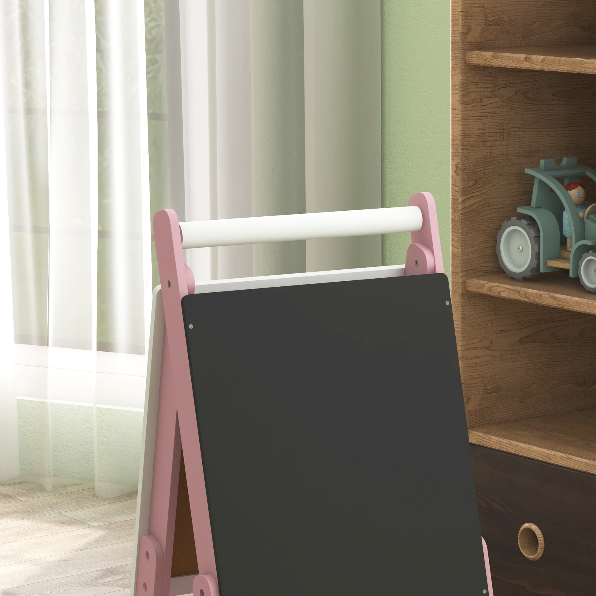 AIYAPLAY Art Easel for Kids with Paper Roll, Height Adjustable Double-Sided Whiteboard Chalkboard, 3 in 1 Easel, for Ages 3-6 Years